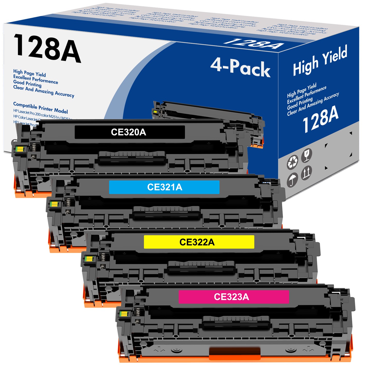 Set of 4PK CE320A 128A Toner Cartridge For HP LaserJet Pro CP1525NW CM1415FNW