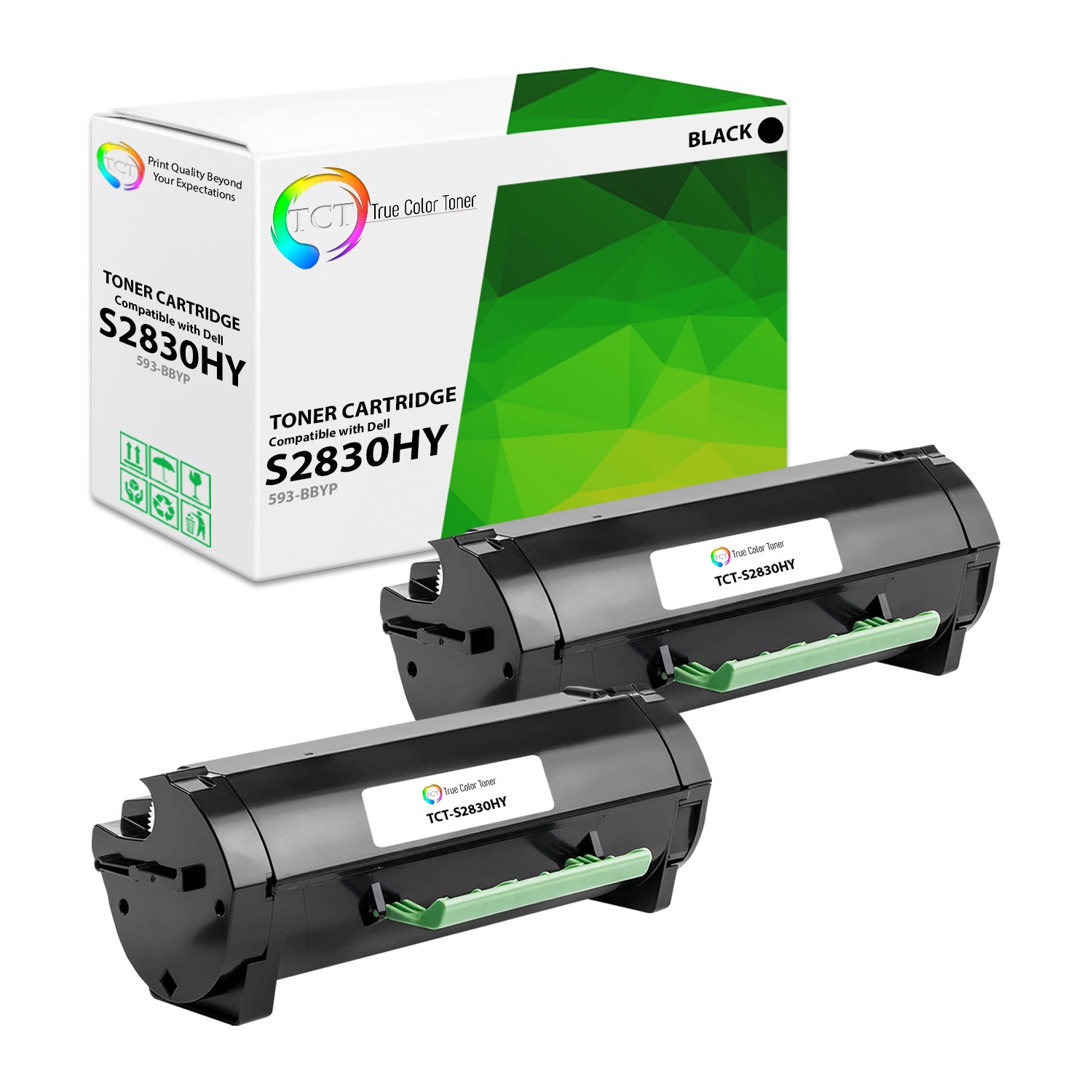 2Pk TCT Premium 593-BBYP Black Hi-Yield for Dell S2830DN Compatible Toner