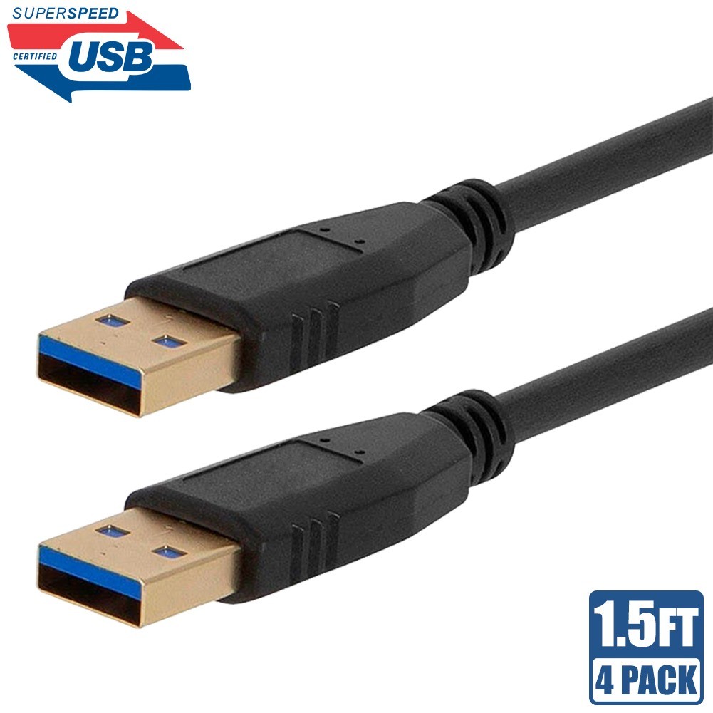 4 Pcs 1.5FT USB 3.0 Type A Male to Male SuperSpeed Sync Data Fast Charging Cable