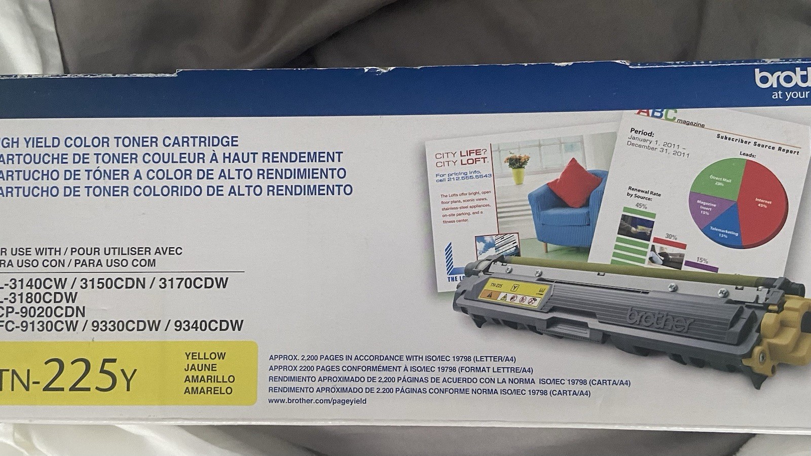 Brother TN-225 Yellow High Yield Toner Cartridge NEW SEALED BOX Original