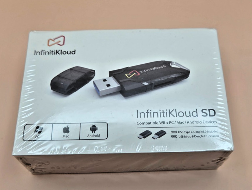InfinitiKloud SD USB 3.0 Backup Drive Dongle PC Mac Android NEW SEALED