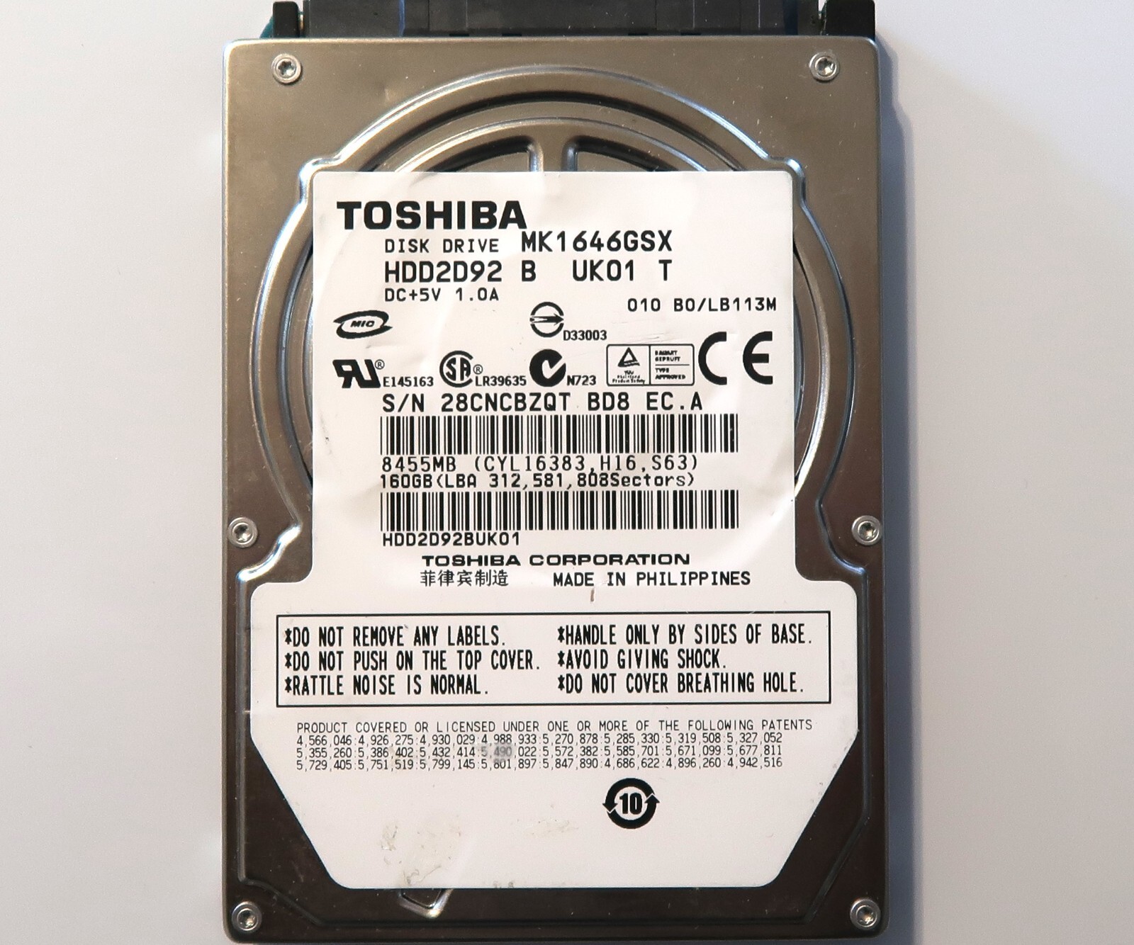 Toshiba MK1646GSX HDD2D92 B UK01 T 010 B0/LB113M 160gb Sata 2.5" Philippines
