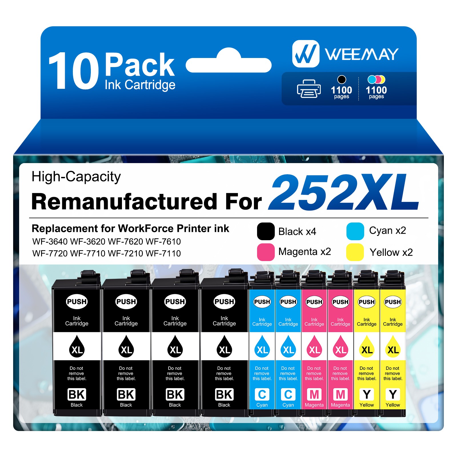 T252XL 252XL Ink Cartridge for Epson WorkForce WF-3620 WF-3640 WF-7110 10PK