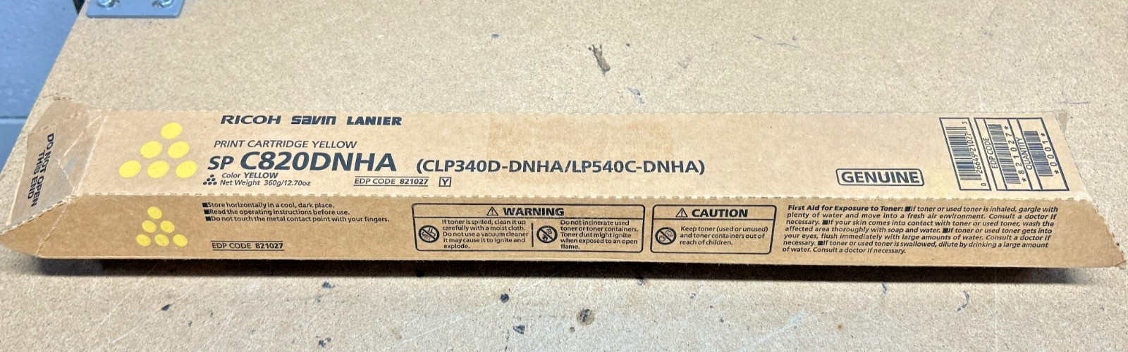Genuine Ricoh 821027 Yellow Toner for Aficio SP C820DN / SP C821DN
