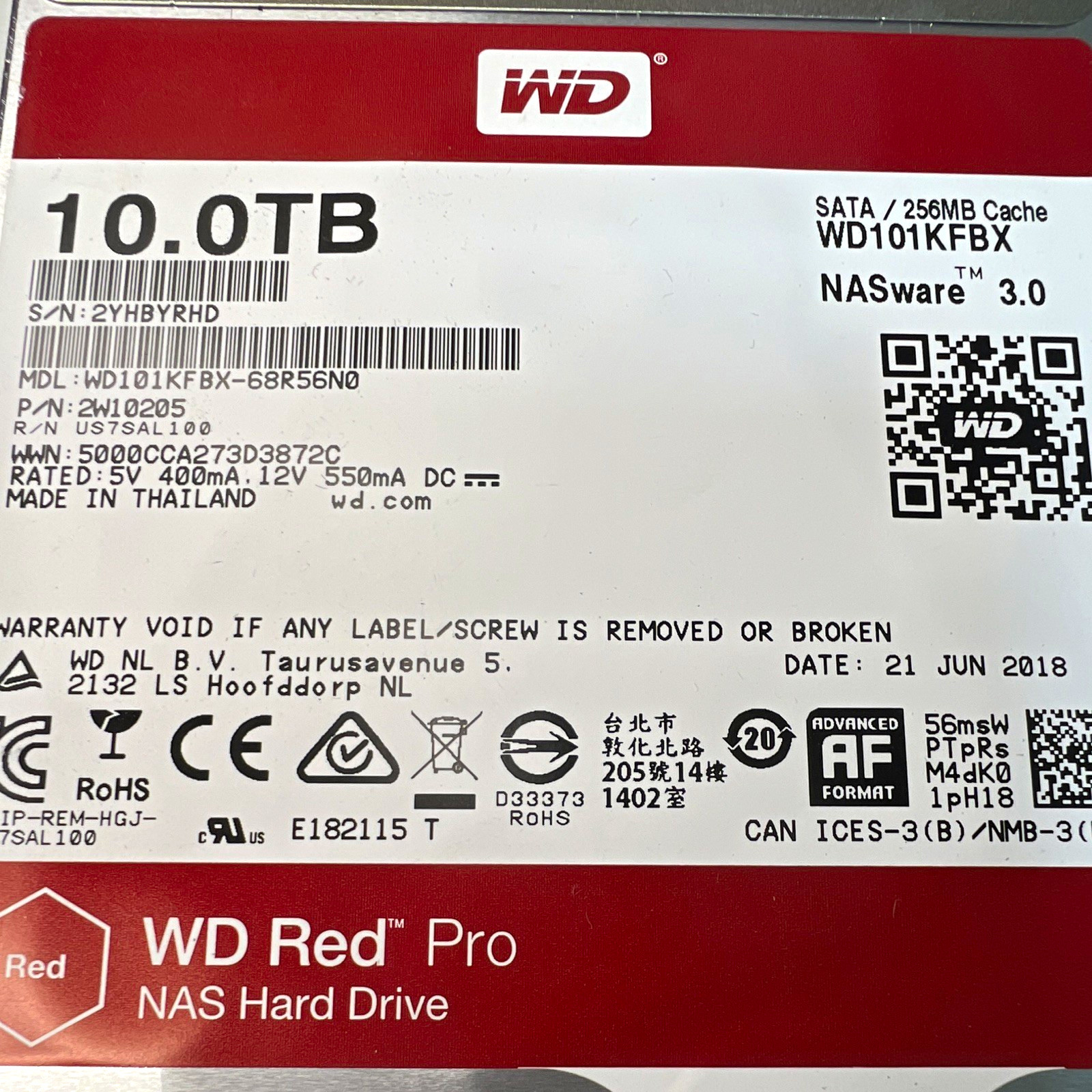 WD Red Pro WD101KFBX 10TB 3.5" SATA HDD 256MB NASware