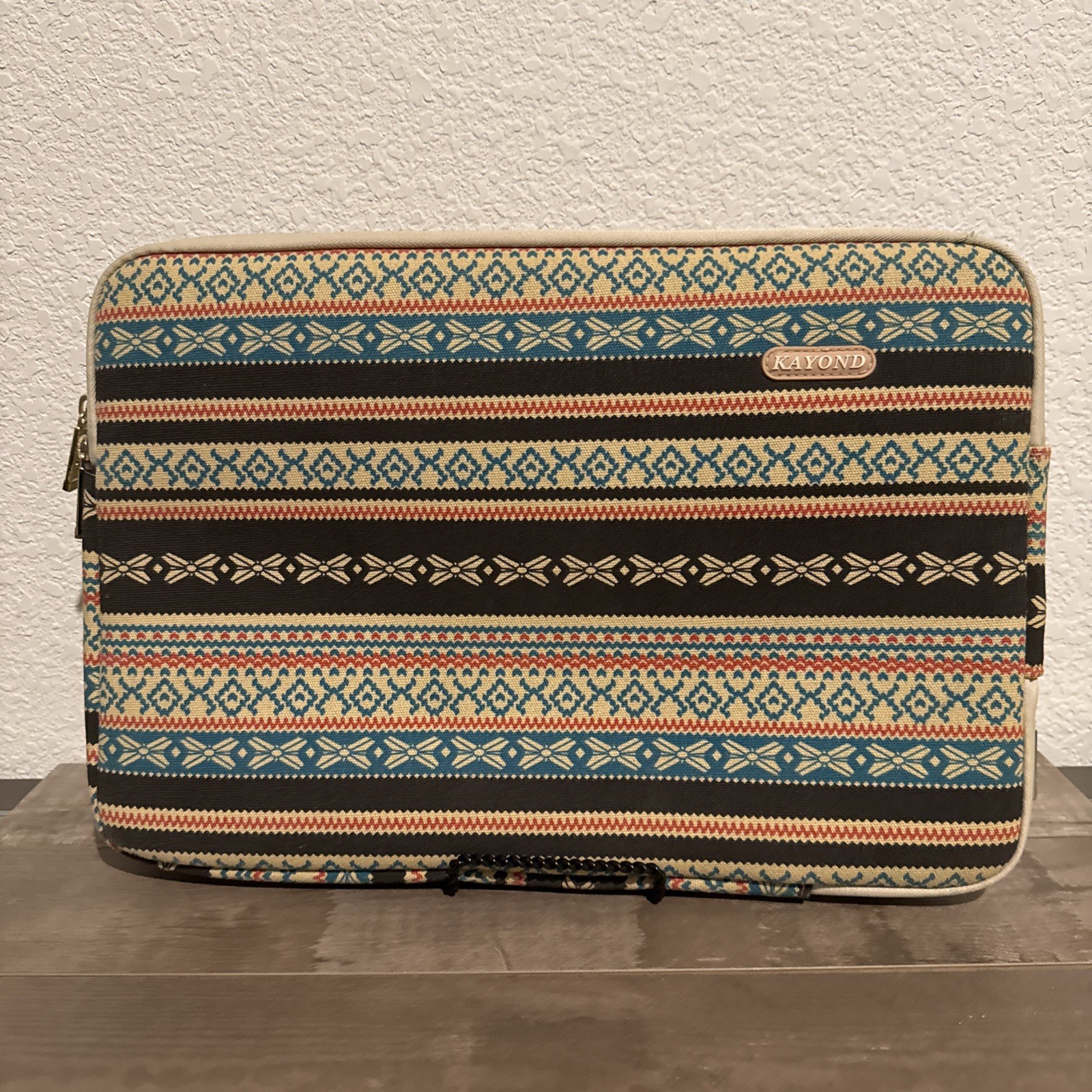 Kayond Aztec Brown Teal Pattern Canvas Laptop Sleeve tablet Polyester Foam 14”