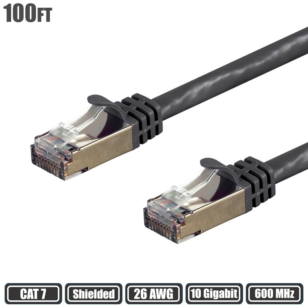 100FT Cat7 RJ45 Network LAN Ethernet S/FTP Patch Cable Shield 600MHz 26AWG Black