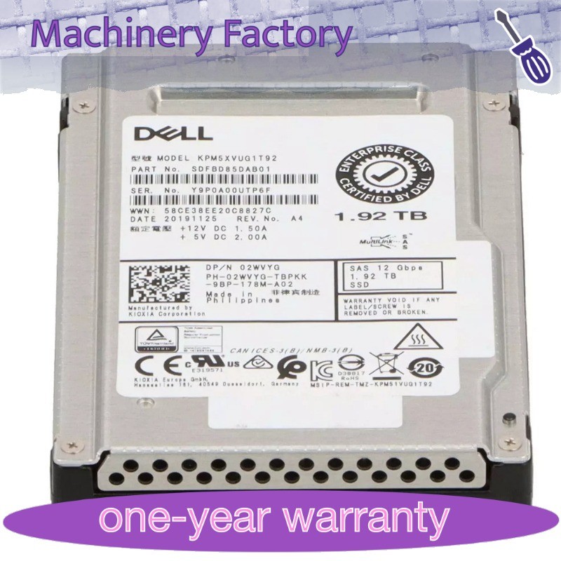 NEW 02WVYG 2WVYG DELL KPM5XVUG1T92 1.92TB 2.5" SAS 12G MU SSD Solid State Drive