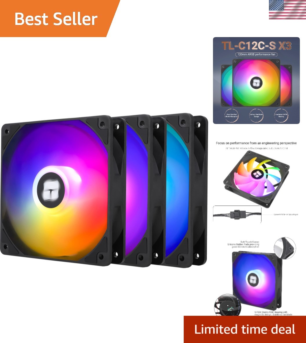 Elegant TL-C12C-S X3 120mm Fans with ARGB Lights – Low Noise Cooling (3 Count)