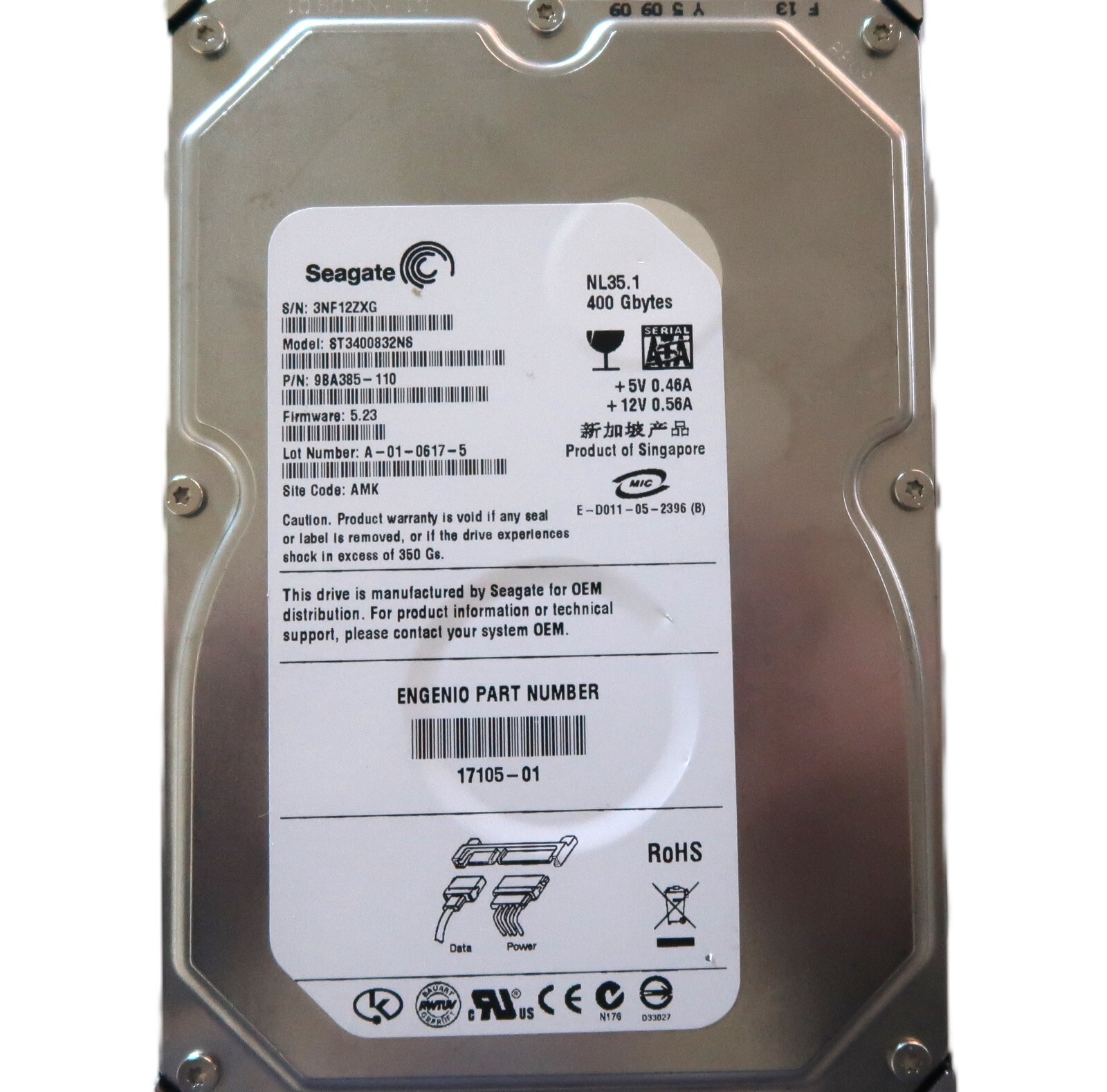 Seagate ST3400832NS 9BA385-110 FW:5.23 AMK (3NF) 17105-01 400gb 3.5" Sata HDD