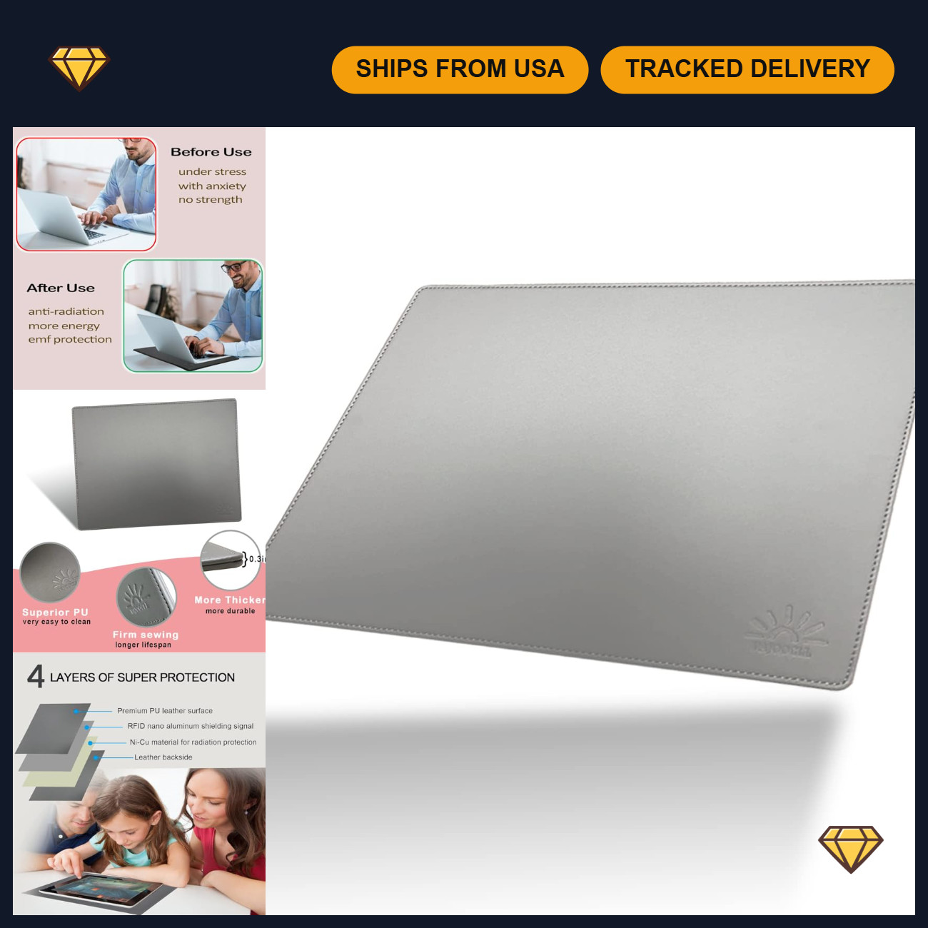 EMF Radiation Blocking Pad for Laptops & Tablets - Anti-Radiation Protection, 12