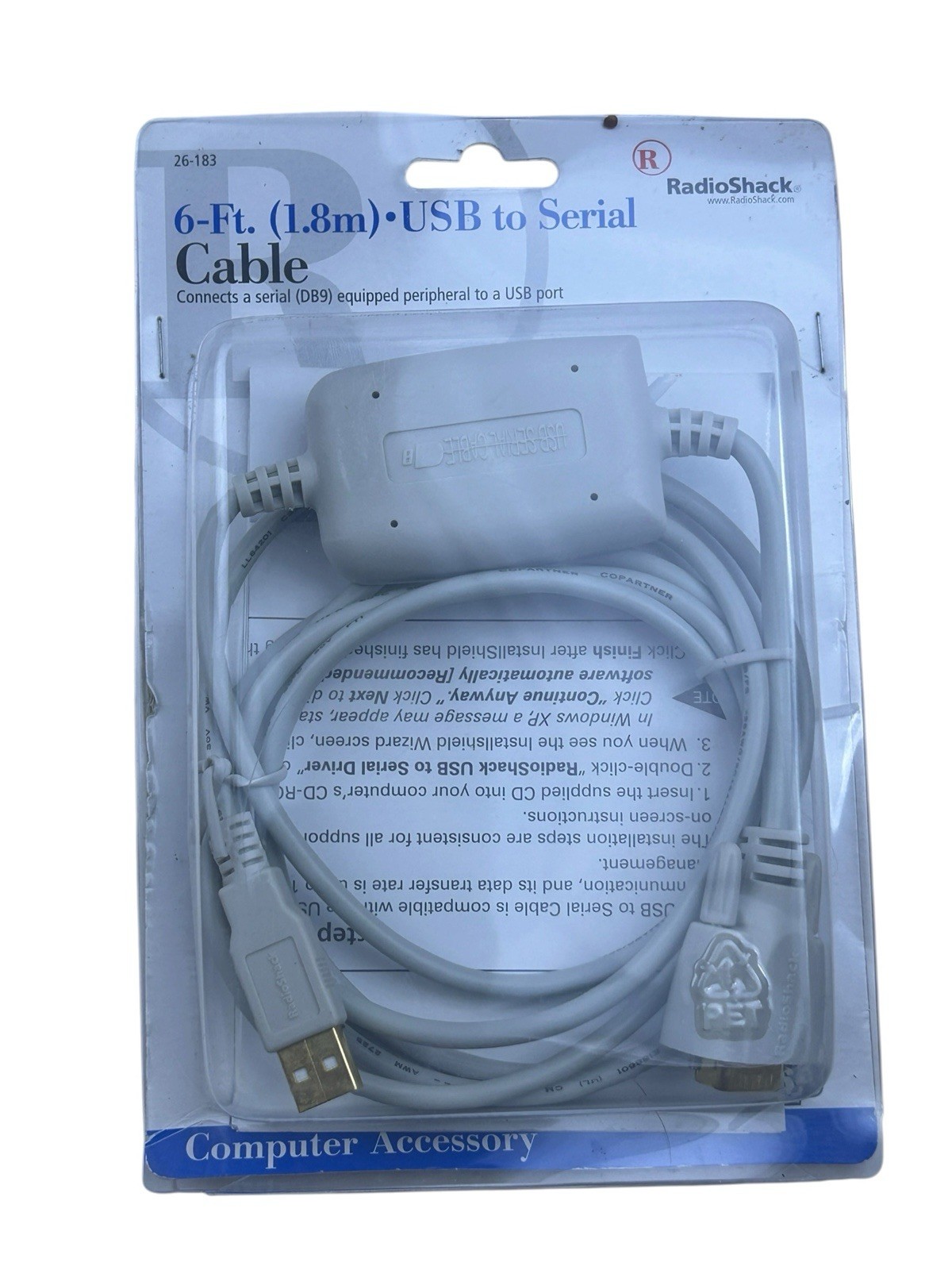 Radio Shack Gold Plated USB to Serial Connector, 6 Foot Cable New