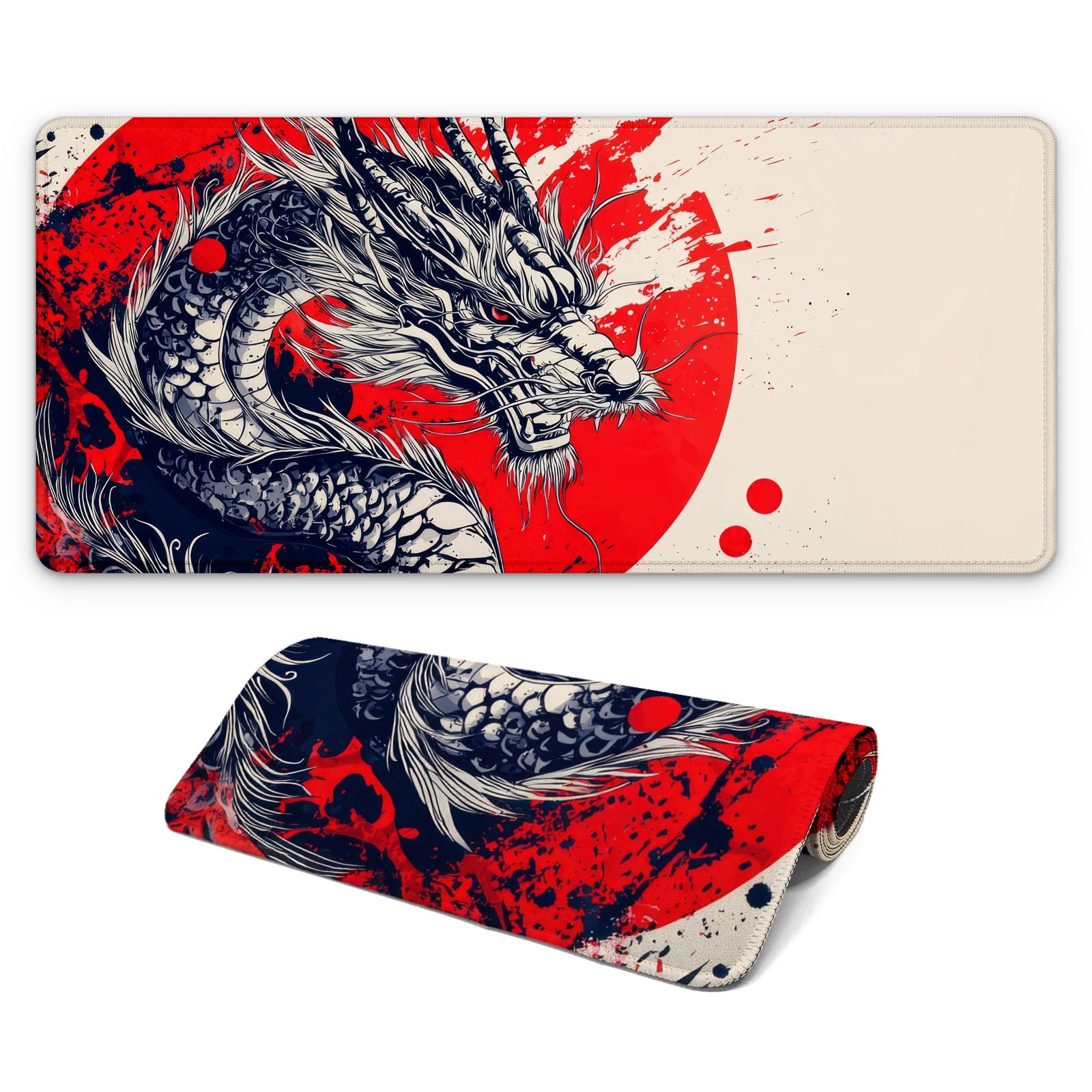 Japanese Dragon Gaming Mouse Pad with Non-Slip Rubber 31.5" x 11.8", 