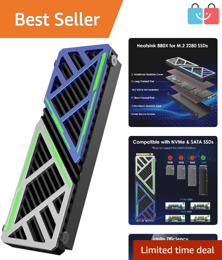 Efficient M.2 NVMe Heatsink with Protection & Style - Adjustable Height Design