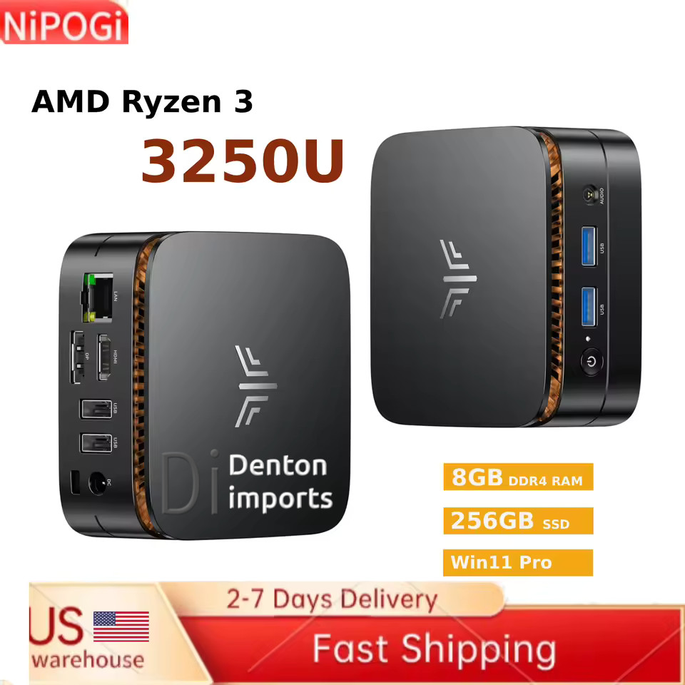 Nipogi Mini PC AMD Ryzen 3 3250U 8GB DDR4 256GB M.2 SSD Windows 11 Pro US Stock