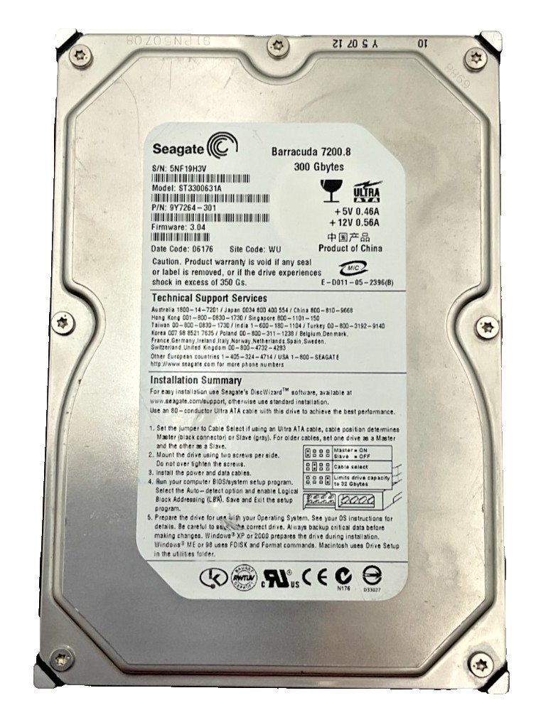 Seagate Barracuda 7200.8 ST3300631A 9Y7264-301 300GB 3.5" IN Internal Hard Drive