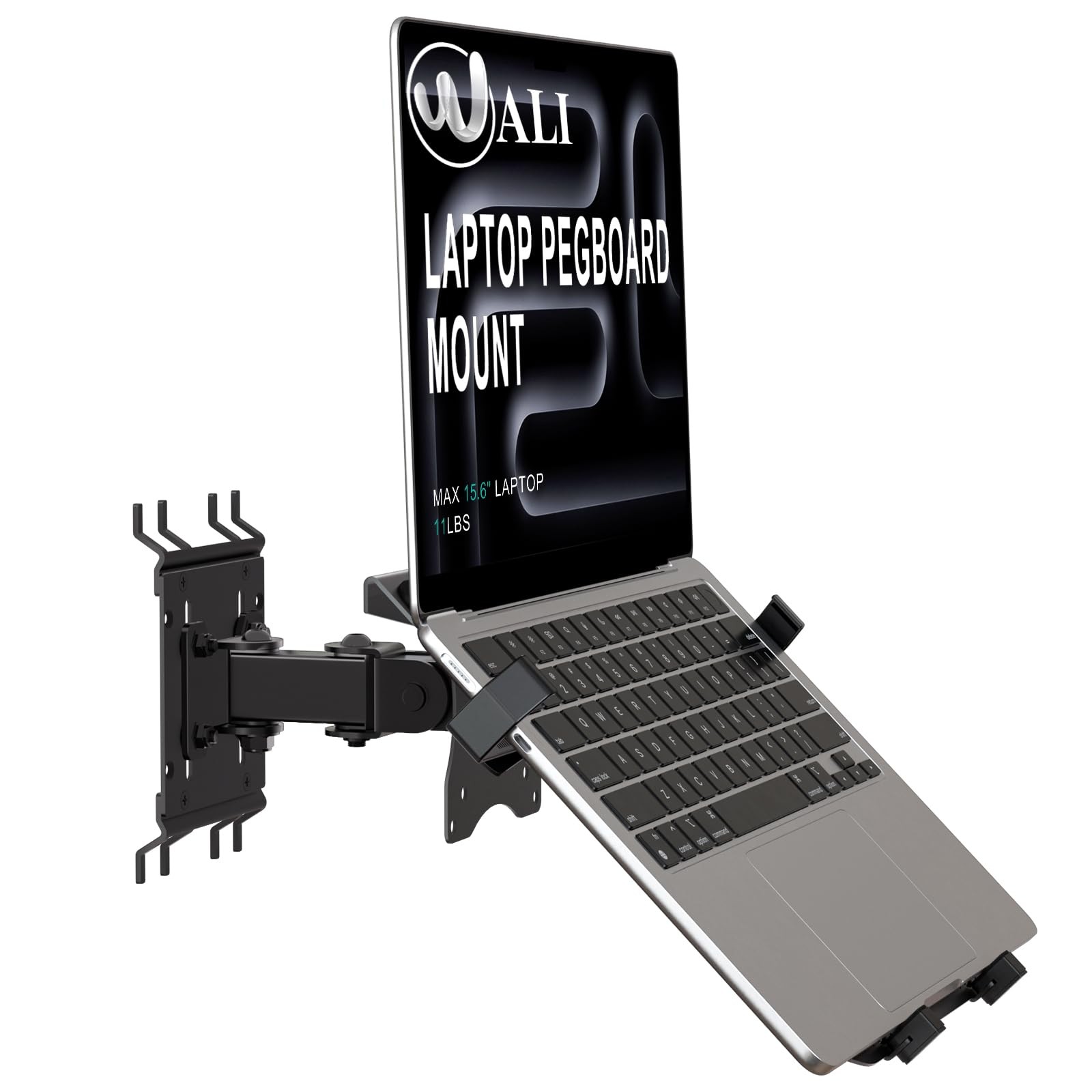 Black Articulating Pegboard Mount 2 In 1 Laptop Monitor Tray Under 8.8 Lbs