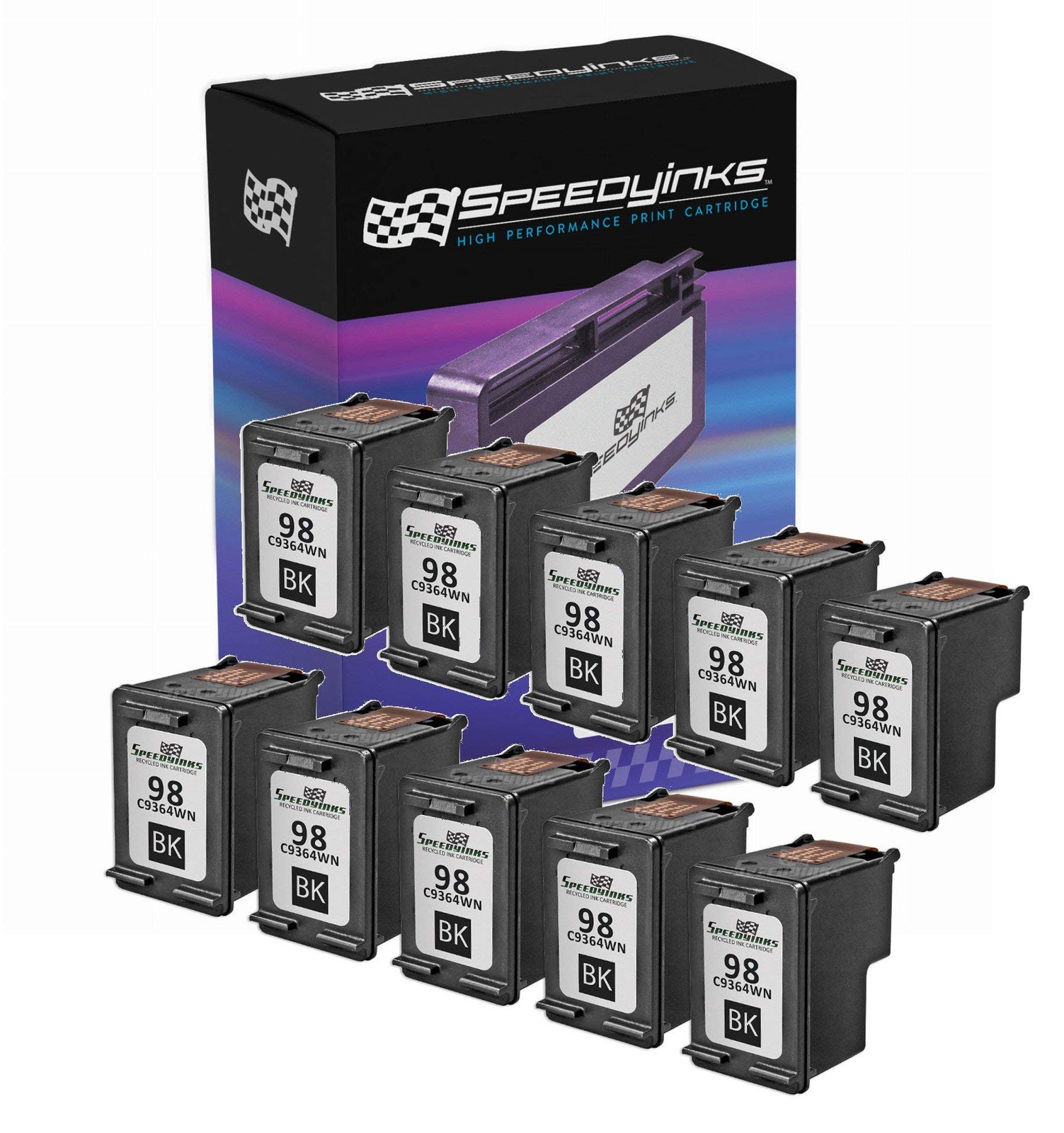 10PK Reman replacement for Hewlett Packard HP 98 / C9364WN Black ink