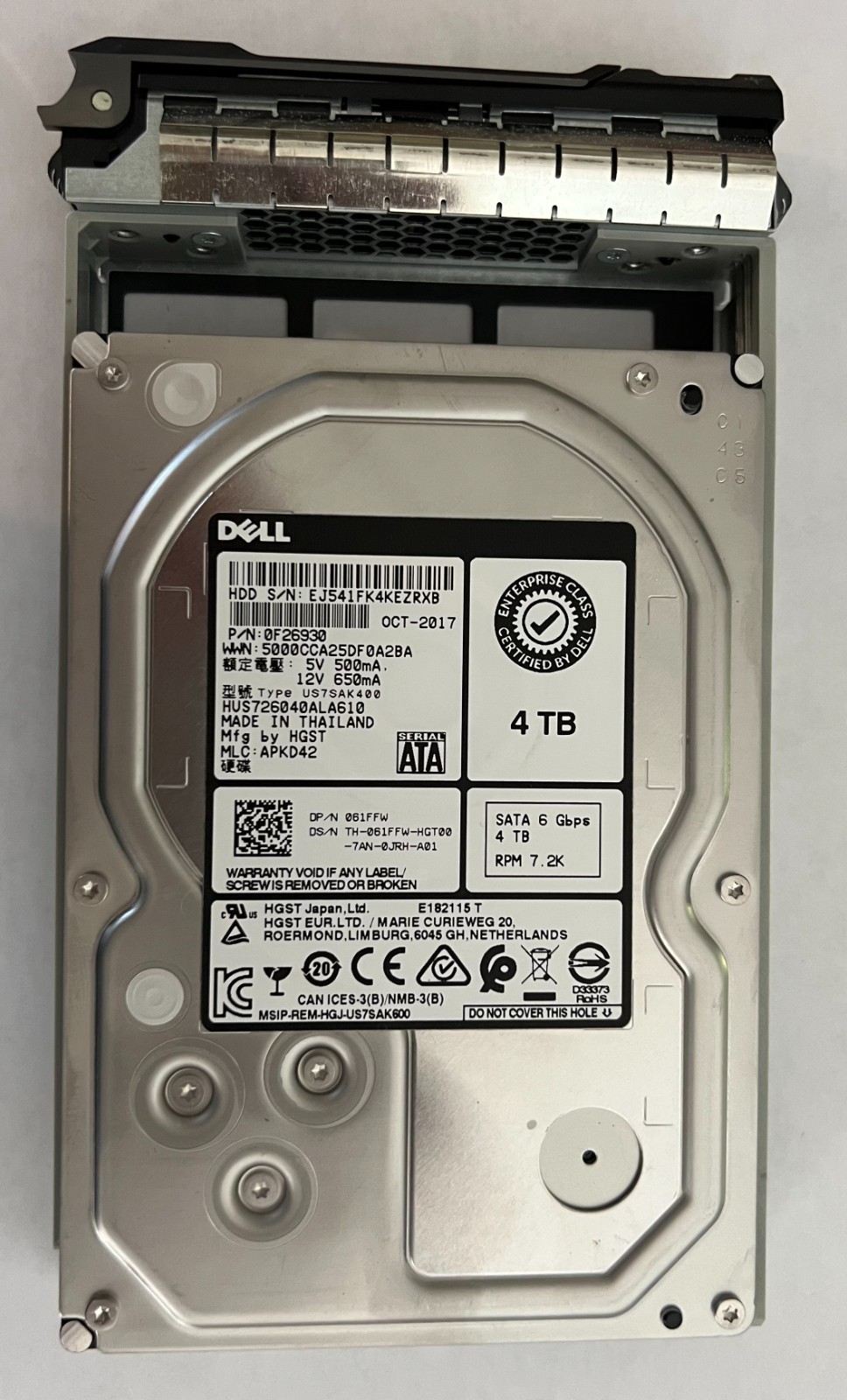 61FFW DELL HGST 4TB 7.2K 6Gbs 3.5" SATA HUS726040ALA610 061FFW HD T420 T430 T320