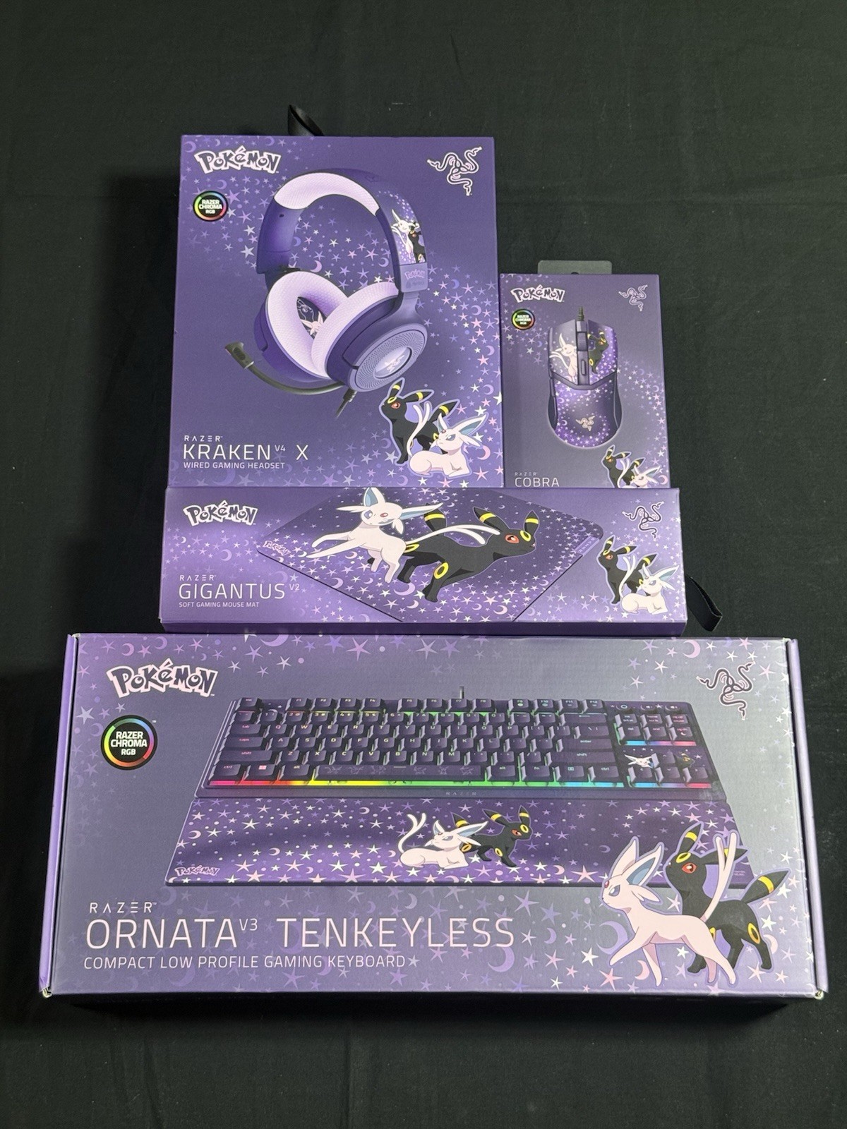 Pokemon x Razer Espeon Umbreon Set Keyboard Headset Mouse Mousepad New Sealed
