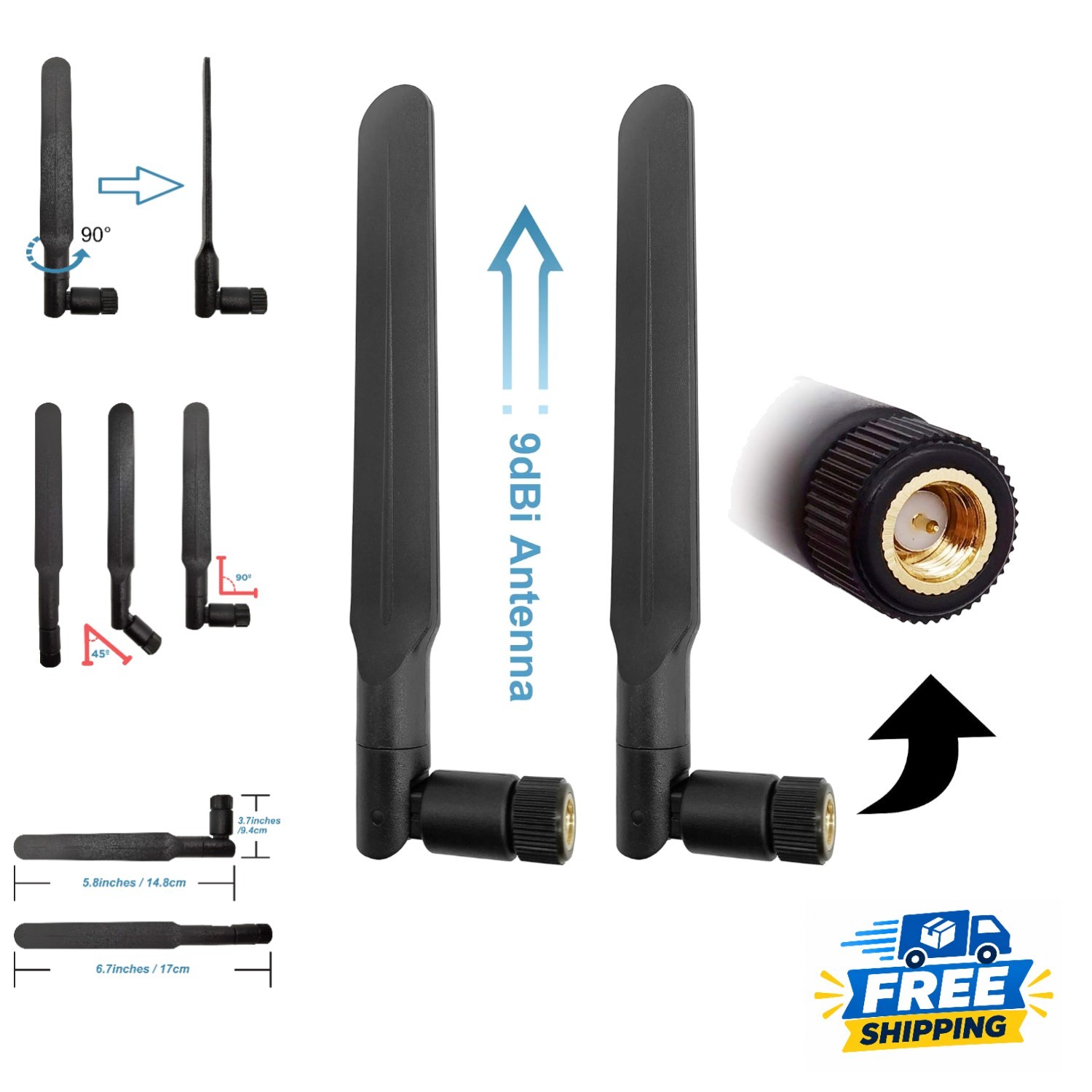 Lightweight 4G LTE Omni Antenna 2-Pack - 9 dBi SMA Male for Enhanced Performance