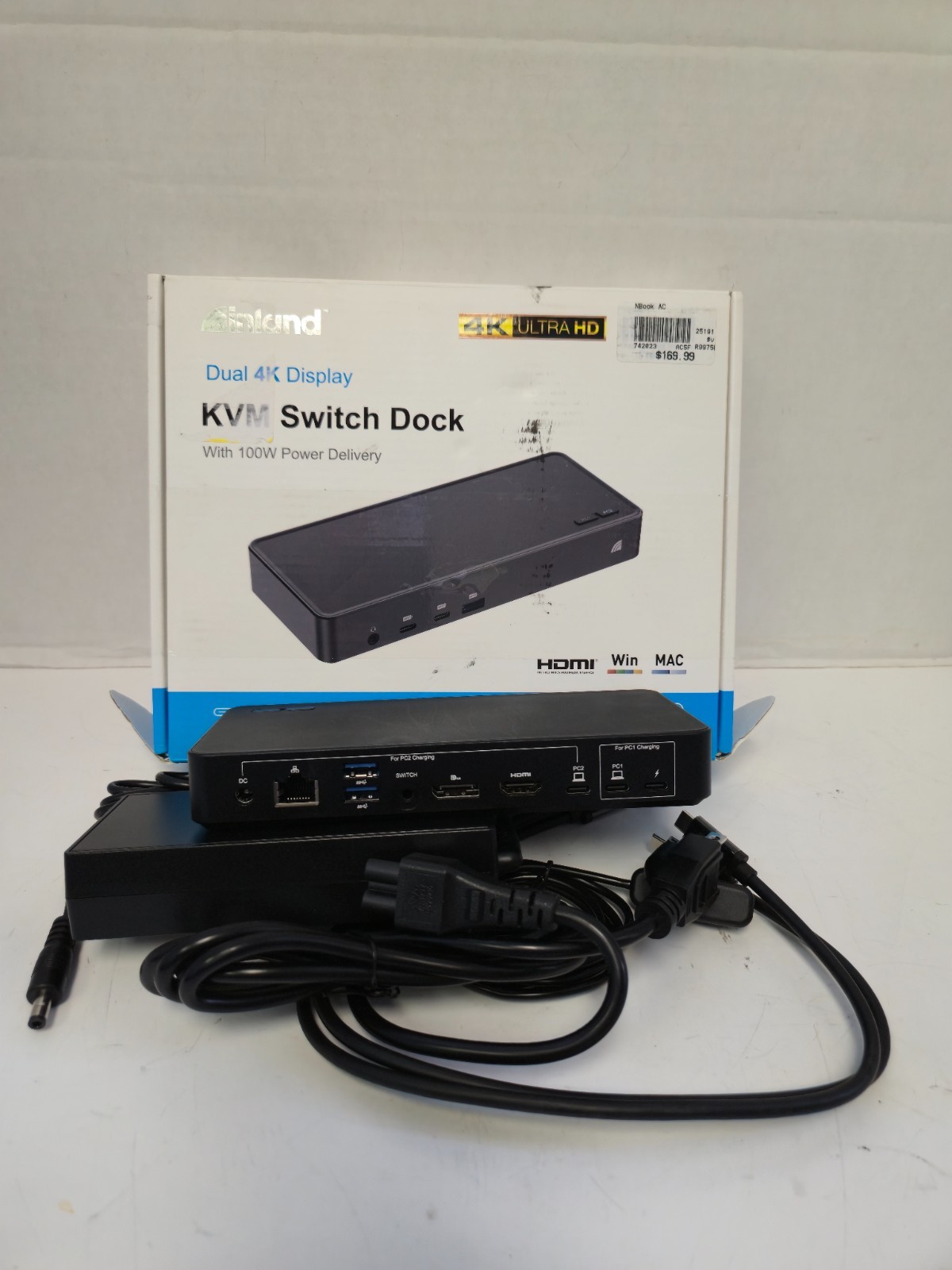 Inland Dual 4K Display KVM Switch Dock with 100W Power Delivery