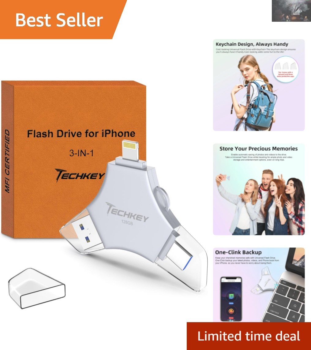 MFi Certified 128GB USB 3.0 Flash Drive - Fast Photo Backup & Storage Companions