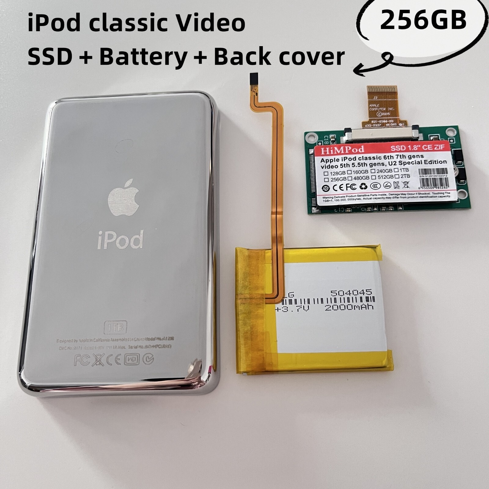 Silver 256GB ZIF/CE For ipod classic video Replace MK3008GAH MK8010GAH MK1634GAL