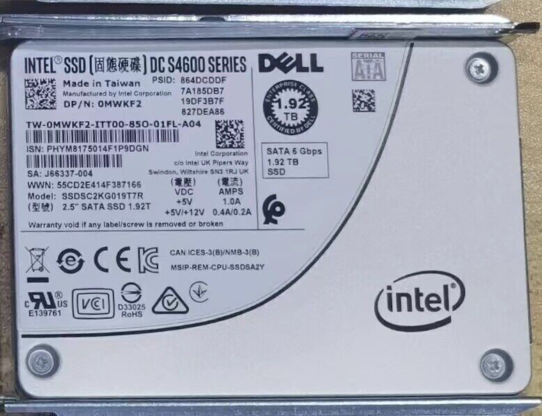 Intel 1.92TB SSD S4600 SATA III DC Series SSDSC2KG019T7R 0MWKF2 DELL SATA 6Gbps