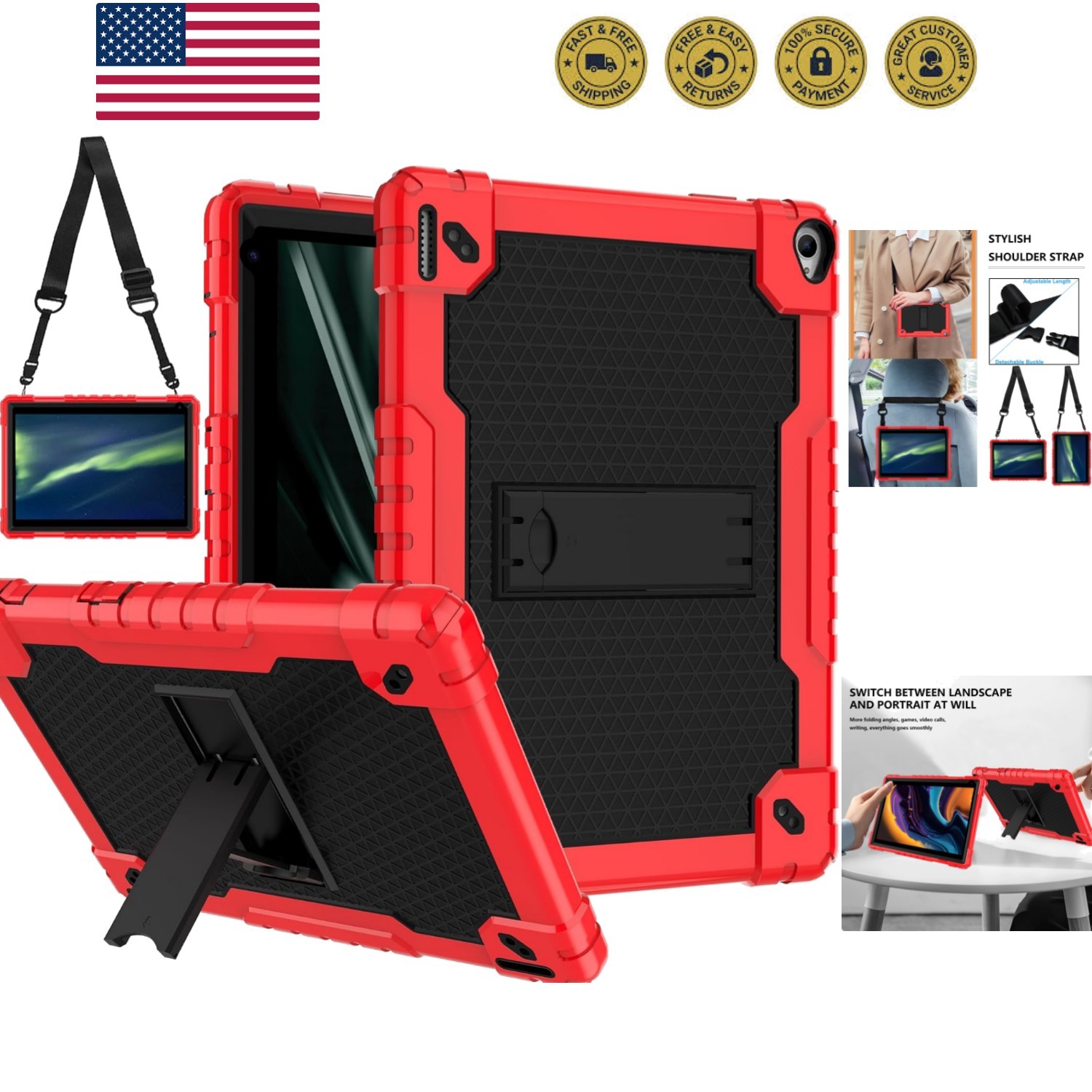 Case for YQSAVIOR Tab CP10 10.1 inch - Built-in Shoulder Strap & Kickstand, S...