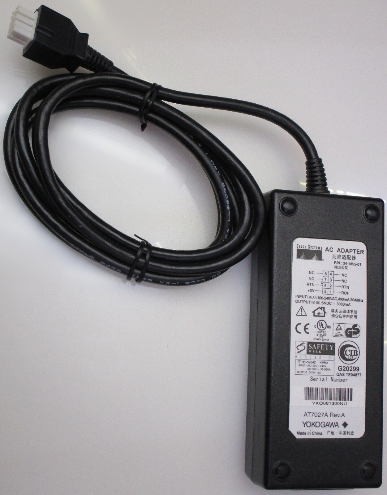 Cisco AC Adapter 34-1855-01 Model AT7027A Power Supply Router 800 34-1856-03 5V