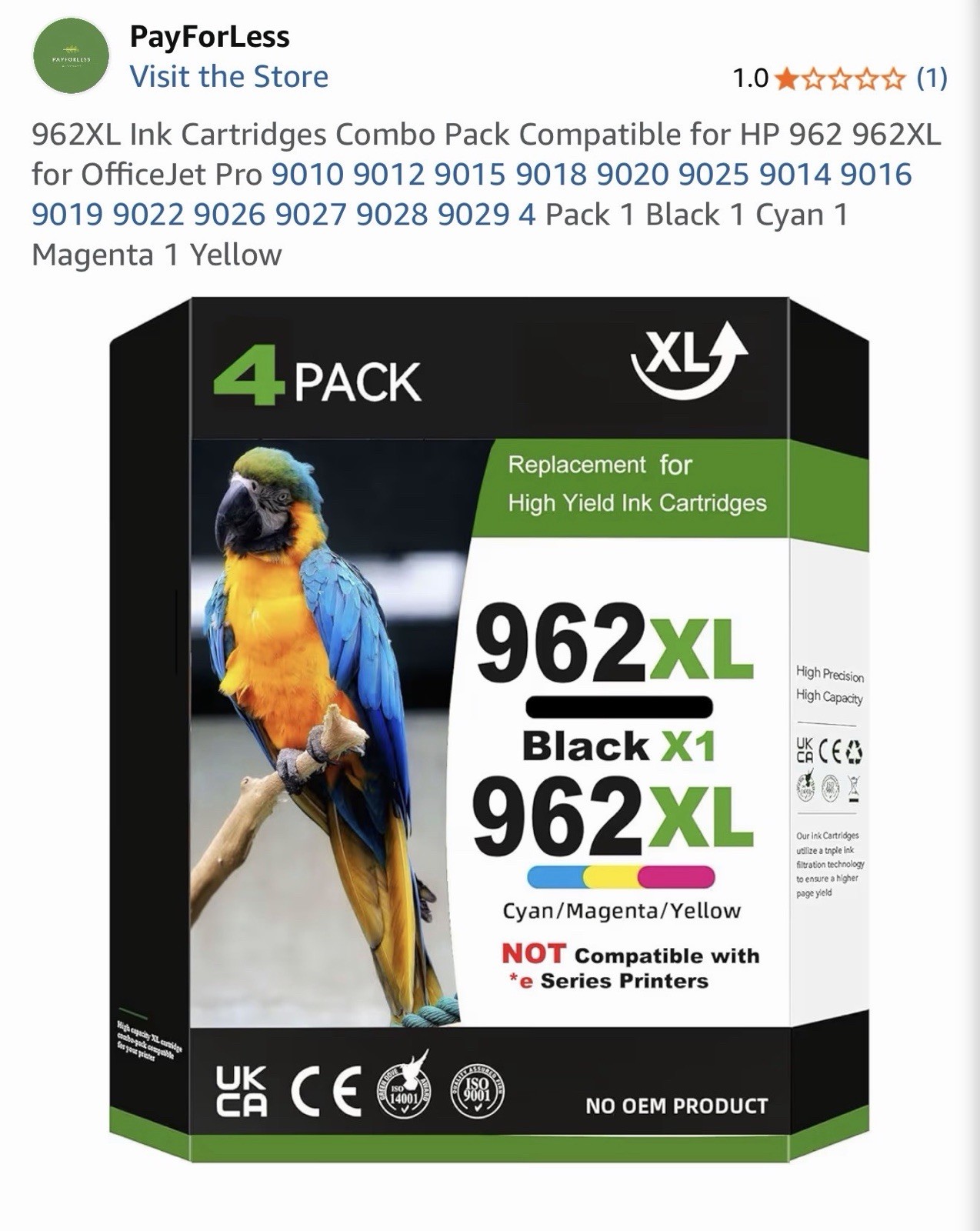 4PK 962XL BCMY Ink Cartridges for HP Officejet 9010 9015 9018 9020 9025 Sealed