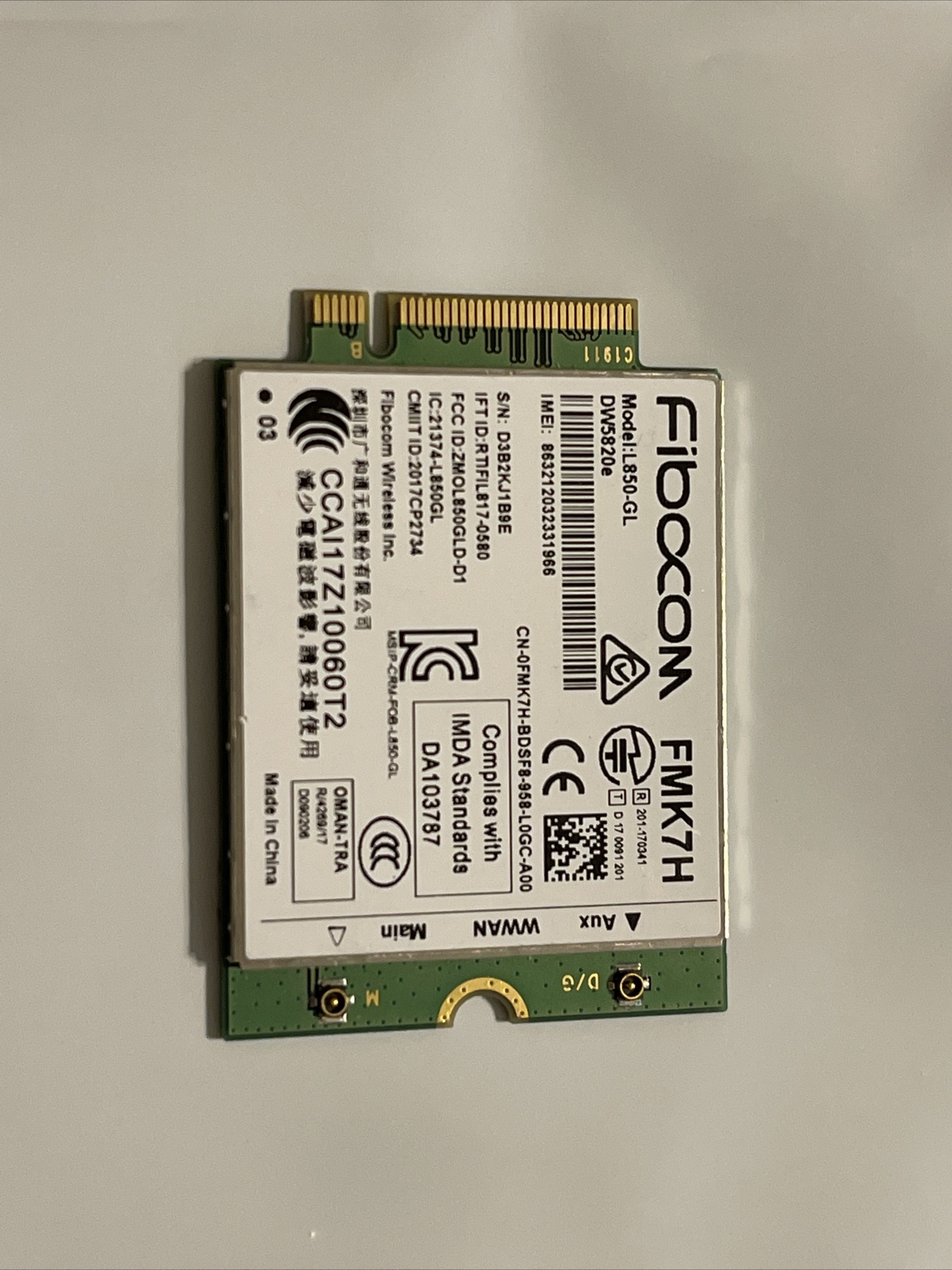 Genuine Fibocom L850-GL DW5820e 4G WWAN Wireless Card A00 FMK7H 0FMK7H W5