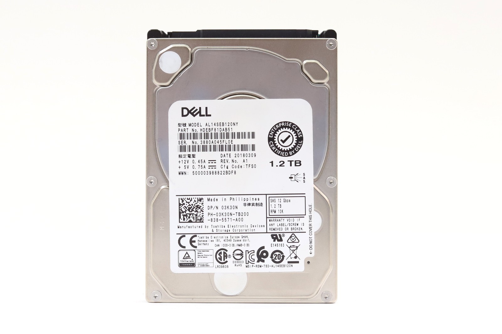Dell AL14SEB120NY 1.2TB 2.5" 12Gb/s 128MB 10K RPM SAS Hard Drive Dell P/N:03K30N