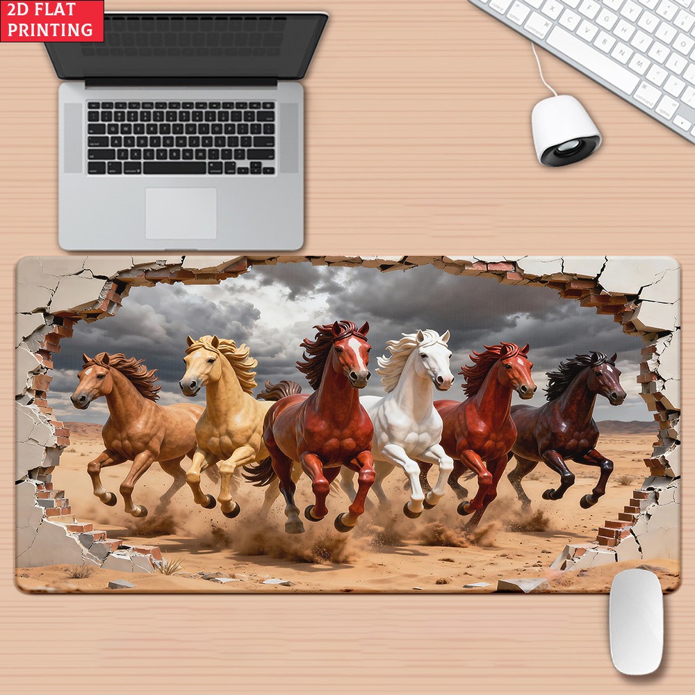 2D Flat 1pc Running Horses Pattern Pad for Desk, Gaming, Office Decor, Non-Sli