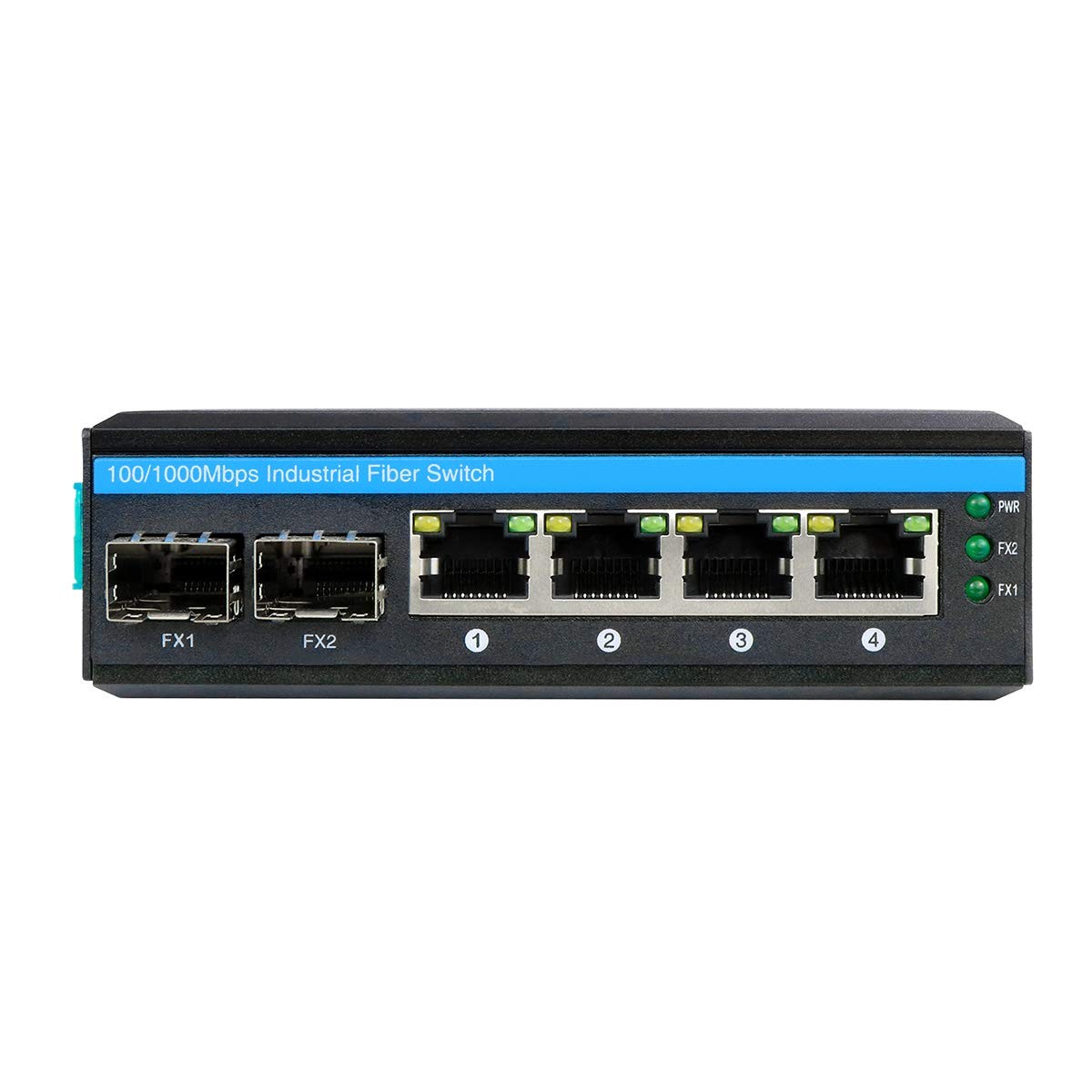 6-Port Hardened Industrial Gigabit PoE+ DIN-Rail Fiber Network Switch 4 x Gig...