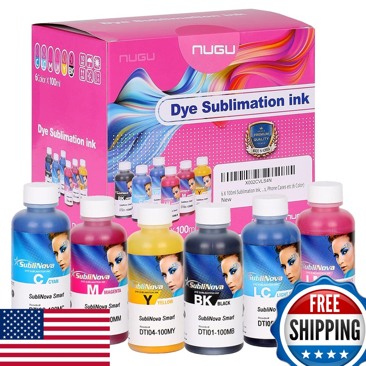 NUGU 6x100ml Sublimation Ink 6 Color for Inkjet Printer Heat Transfer