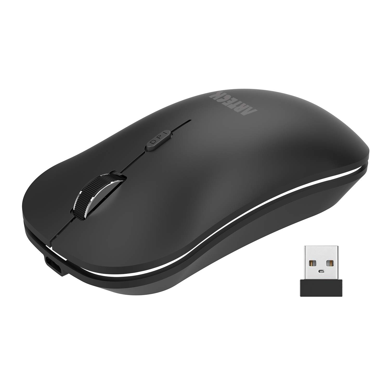 Arteck 2.4G Wireless Mouse with Nano USB Receiver Ergonomic Design Black 