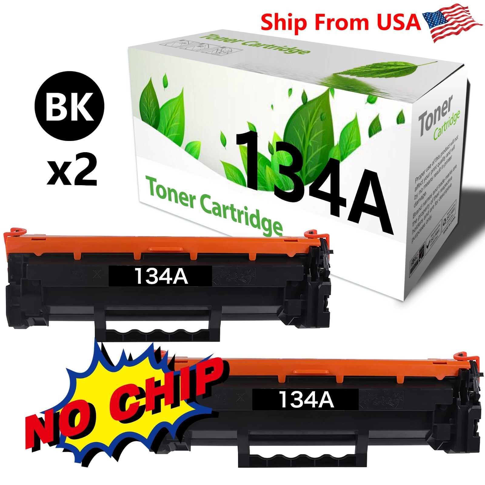 2-Pack No Chip Toner Cartridge 134A W1340A used for M209dwe M234dw M234dwe