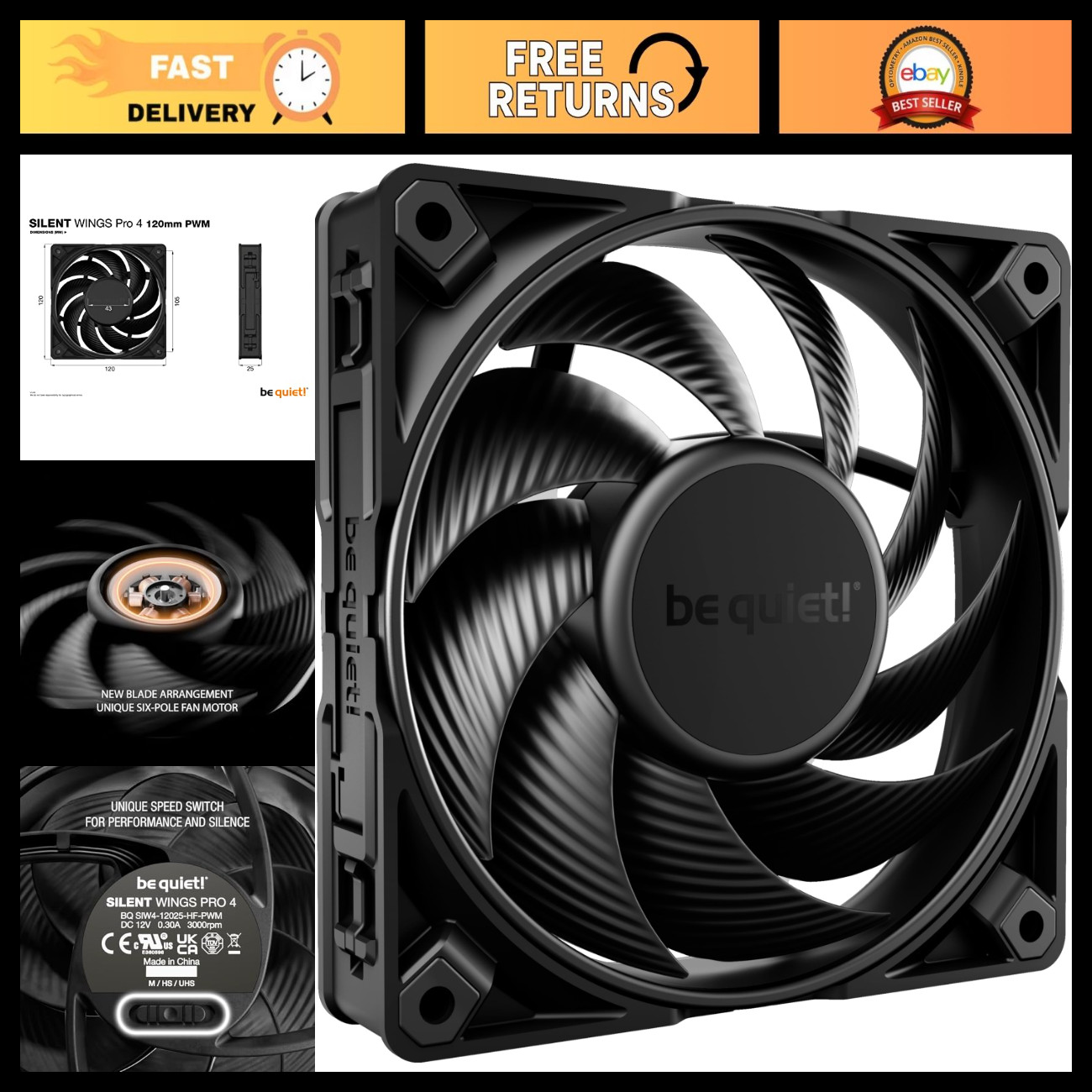 High-Speed 120mm PWM Gaming PC Case Fan - Silent, Efficient, Black Cooling Solut