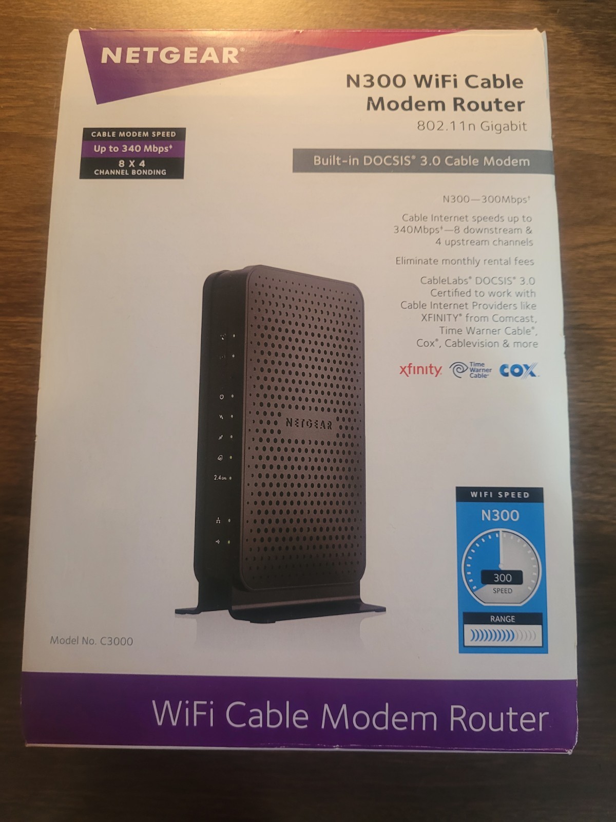 Netgear N300 340 Mbps 2.4 GHz WiFi Cable Modem Router C3000-100NAS