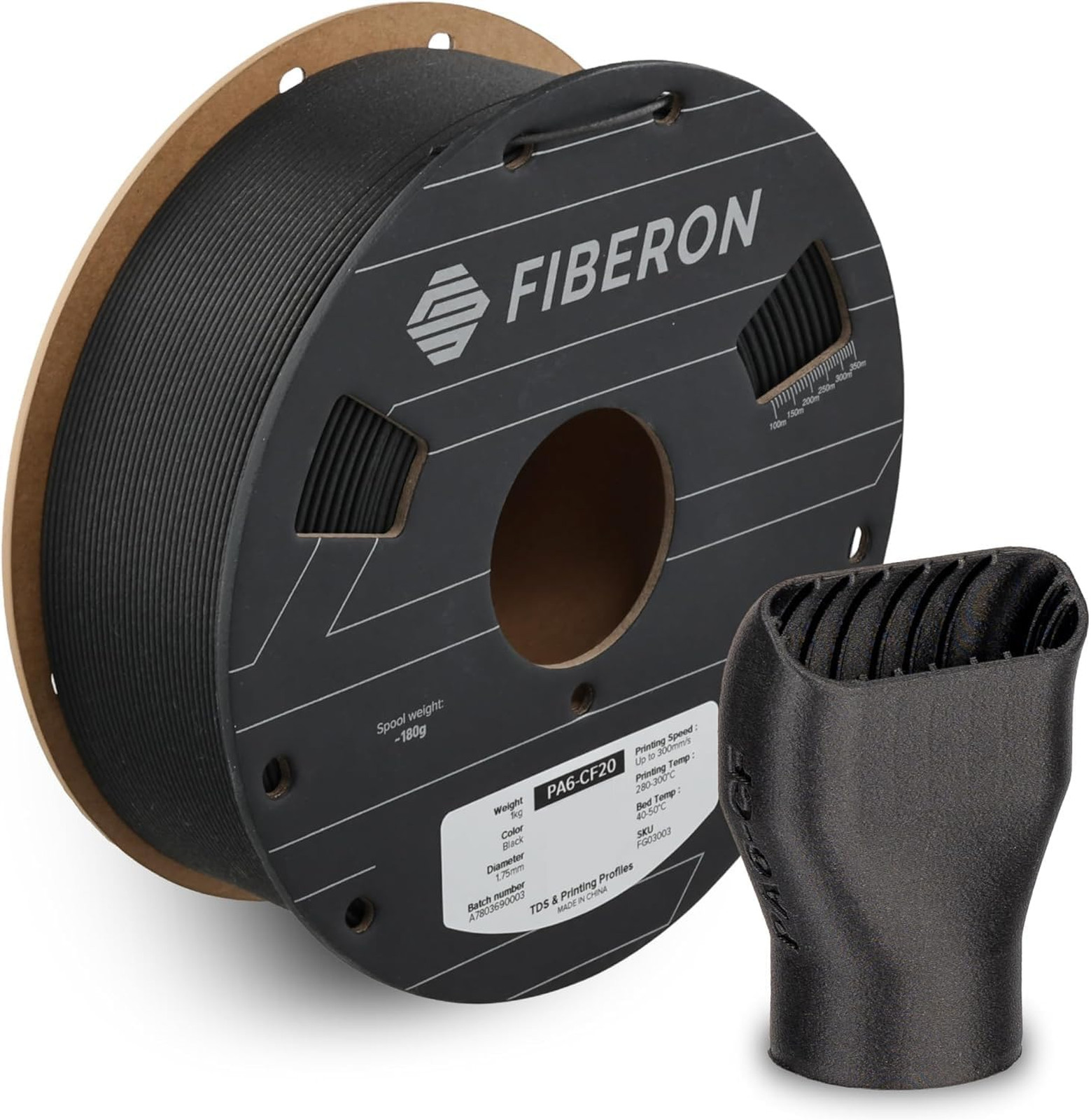 Fiberon PA6 CF20 Carbon Fiber Nylon Filament 1.75mm 1kg Black for 3D Printing