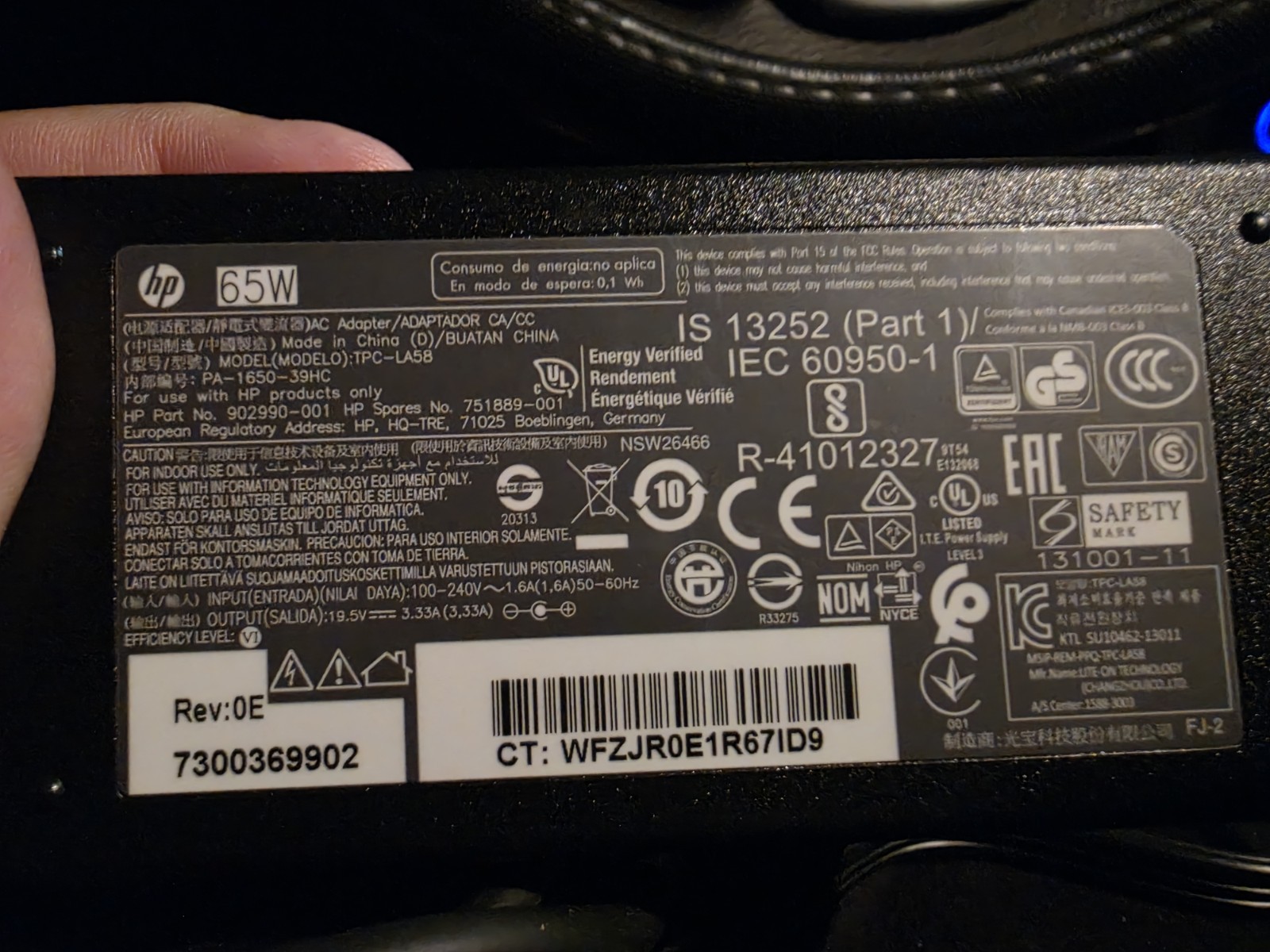 GENUINE HP 65W AC Adapters 751789-001 PA1650-39HC  TPC-LA58 19.5V 3.33A