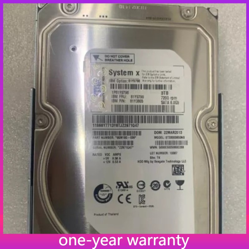 IBM 81Y9799 81Y9798 81Y3865 3TB 7.2K 6Gb/s 3.5" SATA Hard Drive
