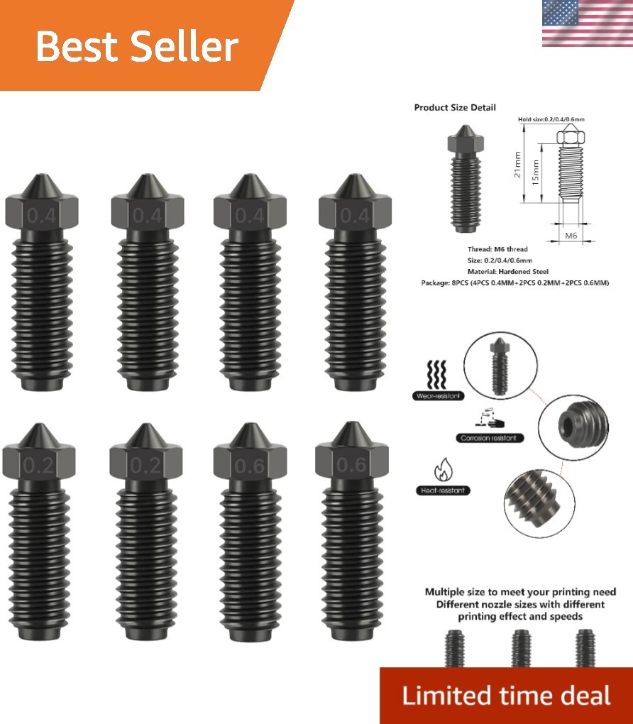 8PCS Hardened Steel Nozzle Kit for Anycubic Kobra S1 & Kobra 3 Series 0.2-0.6mm