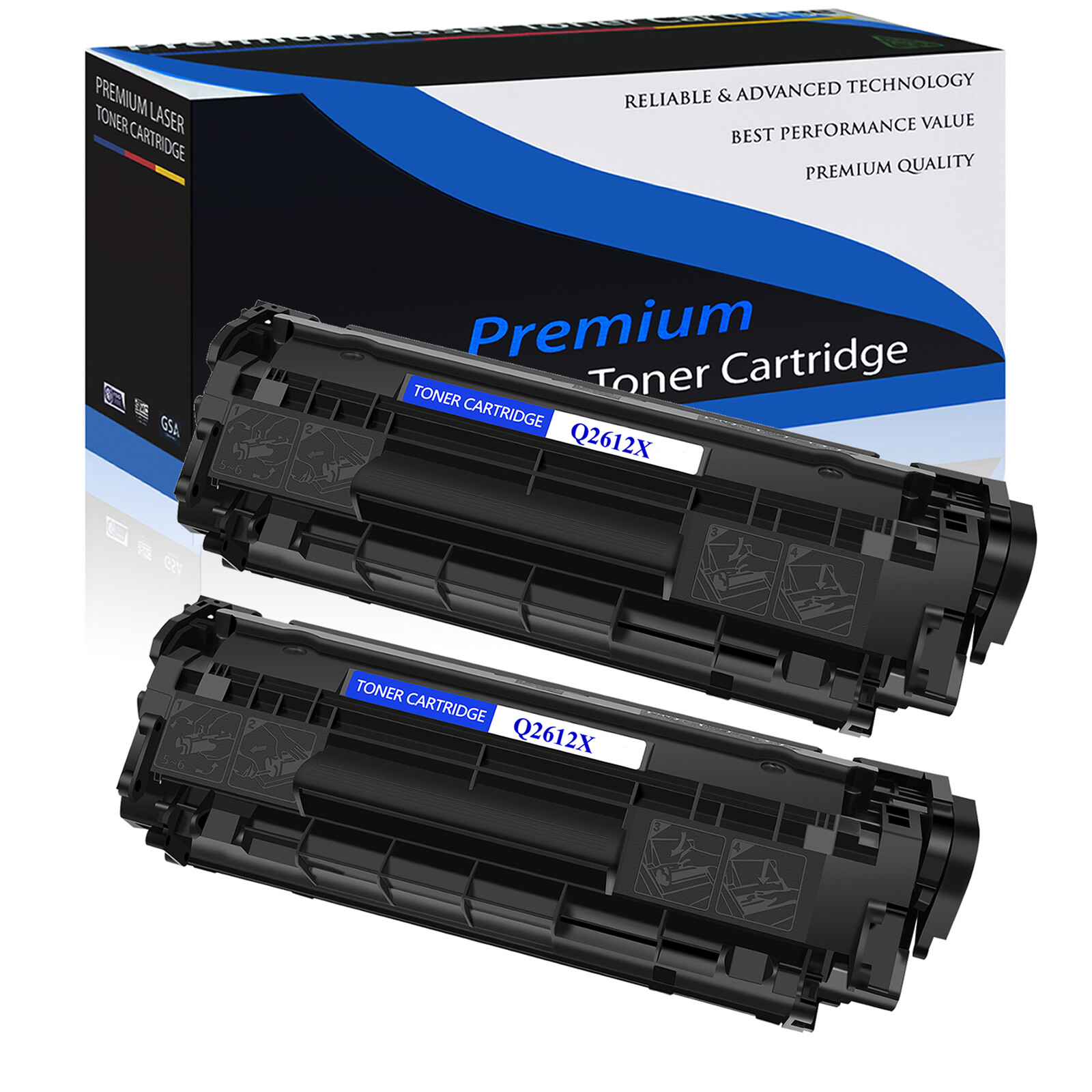 2PK BK Q2612X Toner Cartridge Compatible with HP LaserJet 1022n 1022nw 3015 3020