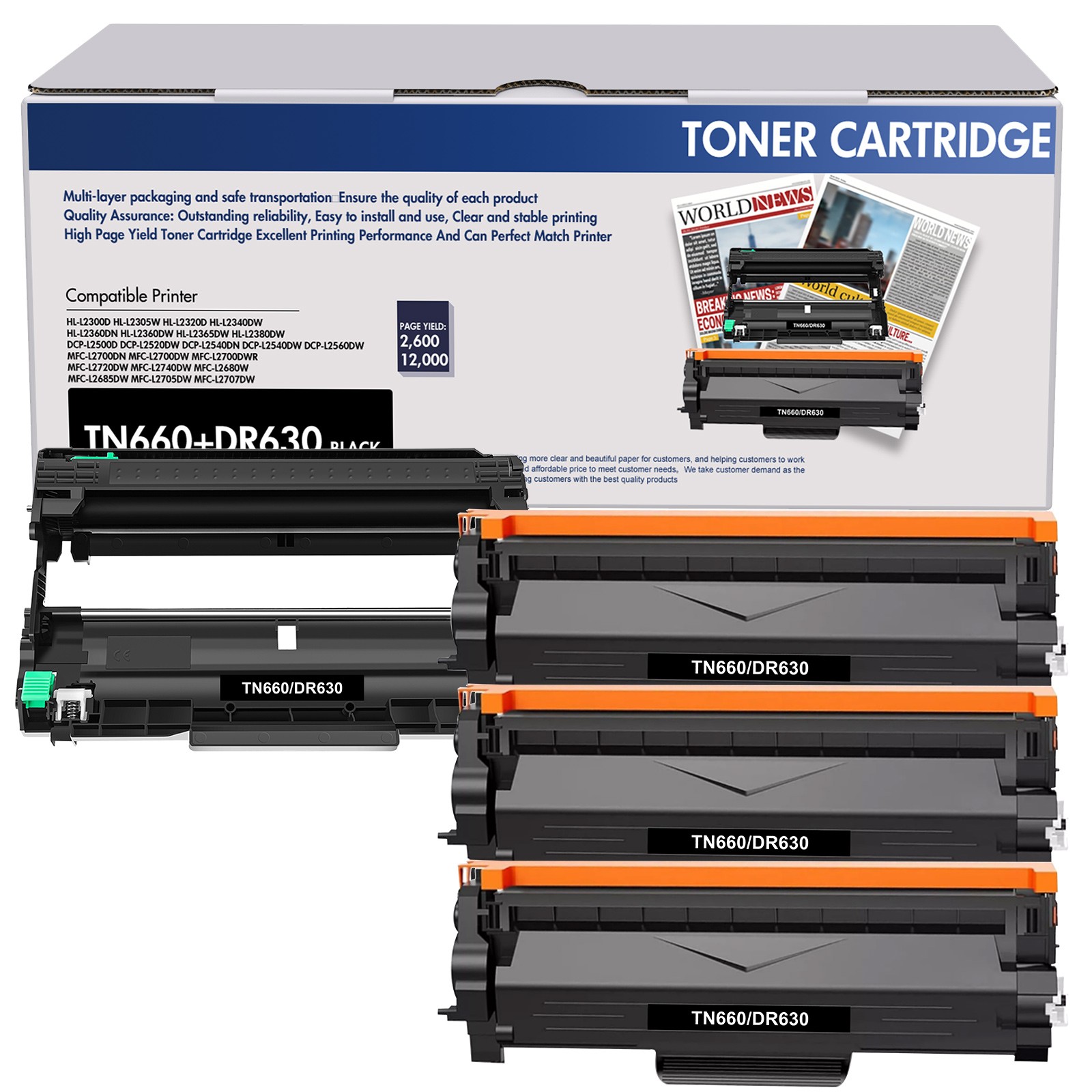TN660 Toner Cartridge DR630 Drum Compatible With Brother MFC-L2700DW L2300DW Lot