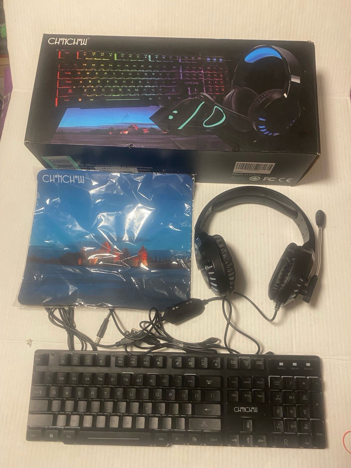 CHONCHOW Wired Gaming Keyboard for Mac PC PS Xbox One Gaming Headset, Mouse Pat.