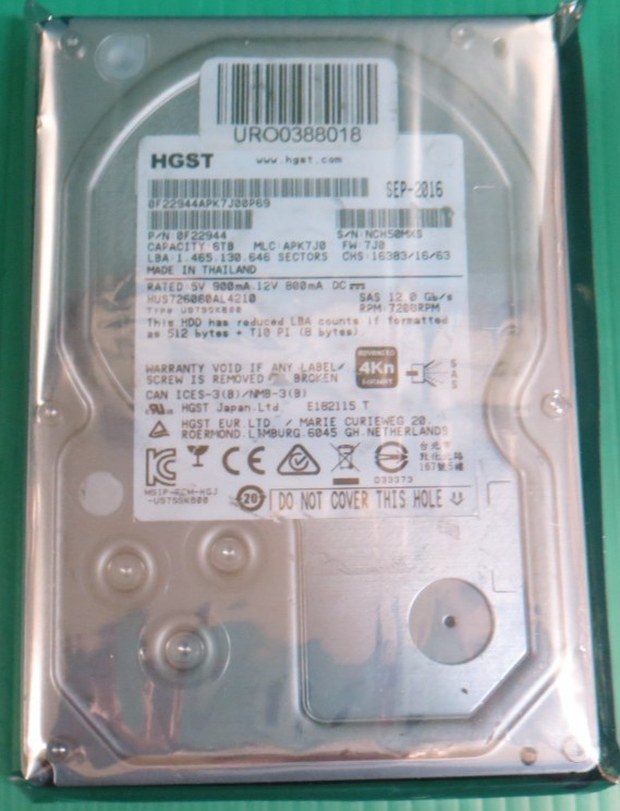 HGST 6TB / 128MB / SAS / 7.2K / 3.5" / HDD / HUS726060AL4210 / 0F22944 / REFURB