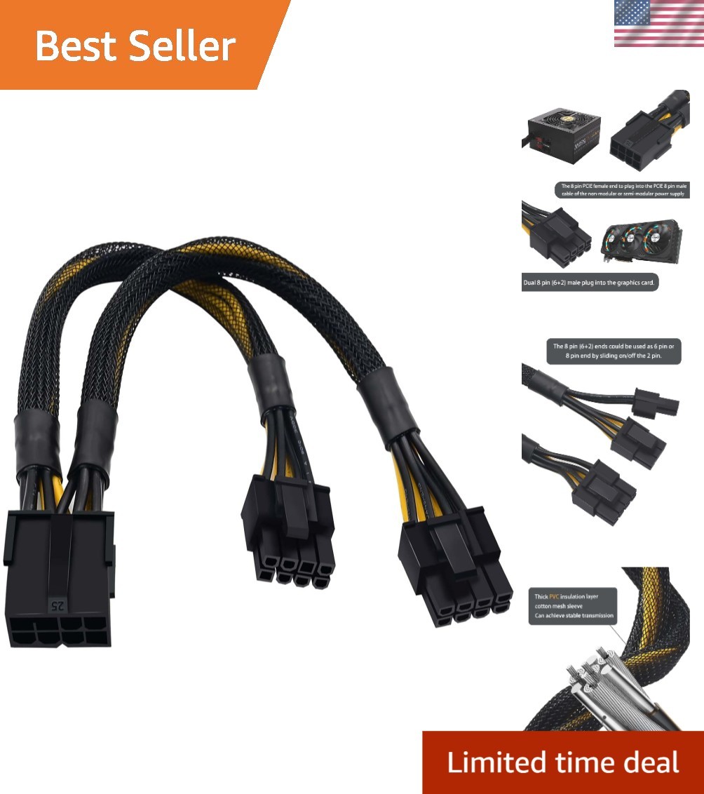 Versatile 8 Pin PCIe Splitter - Braided 9" Extension for Graphics Cards